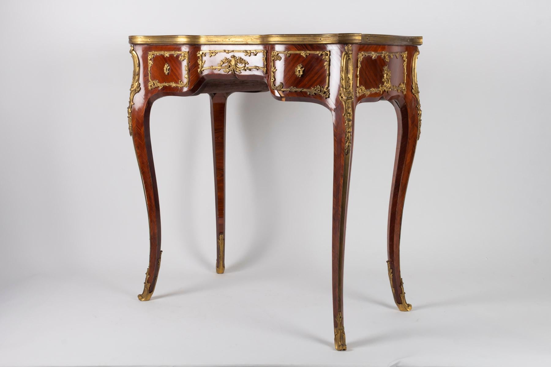 French Napoleon III Era Desk, Louis XV Style, 1880, Signed Lucien Roulin