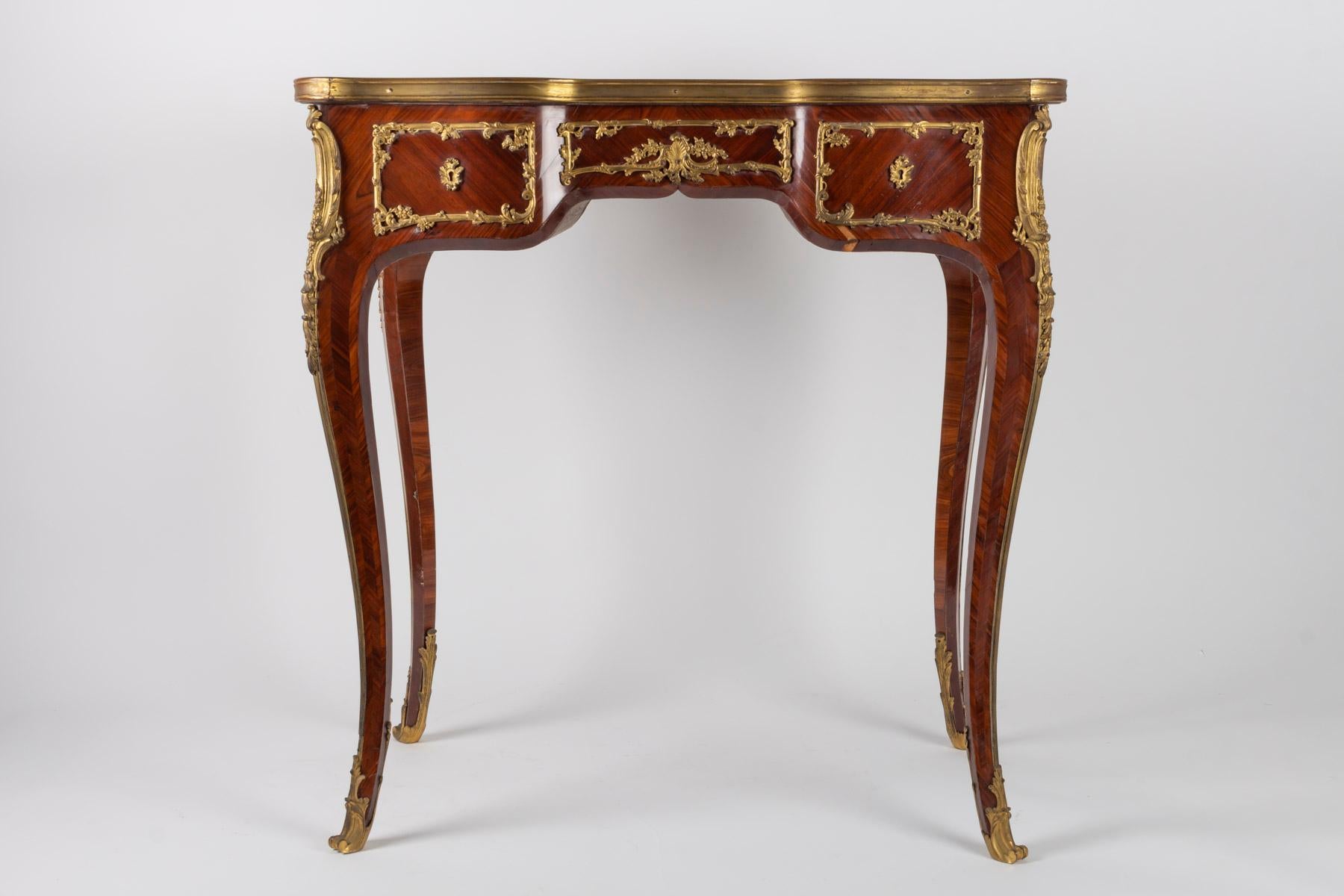 Gilt Napoleon III Era Desk, Louis XV Style, 1880, Signed Lucien Roulin