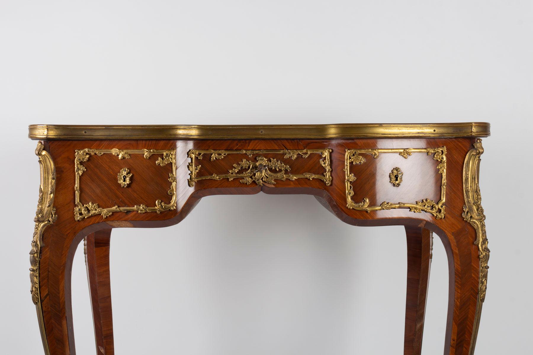 Late 19th Century Napoleon III Era Desk, Louis XV Style, 1880, Signed Lucien Roulin