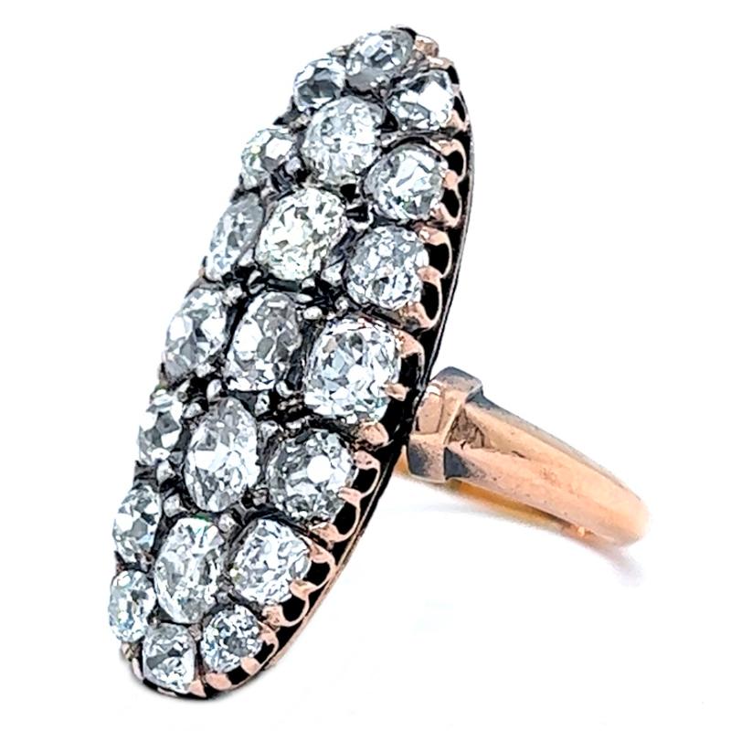 Women's Napoleon III Era French 3.50 Carats Old Mine Cut Diamonds Rose Gold Navette Ring