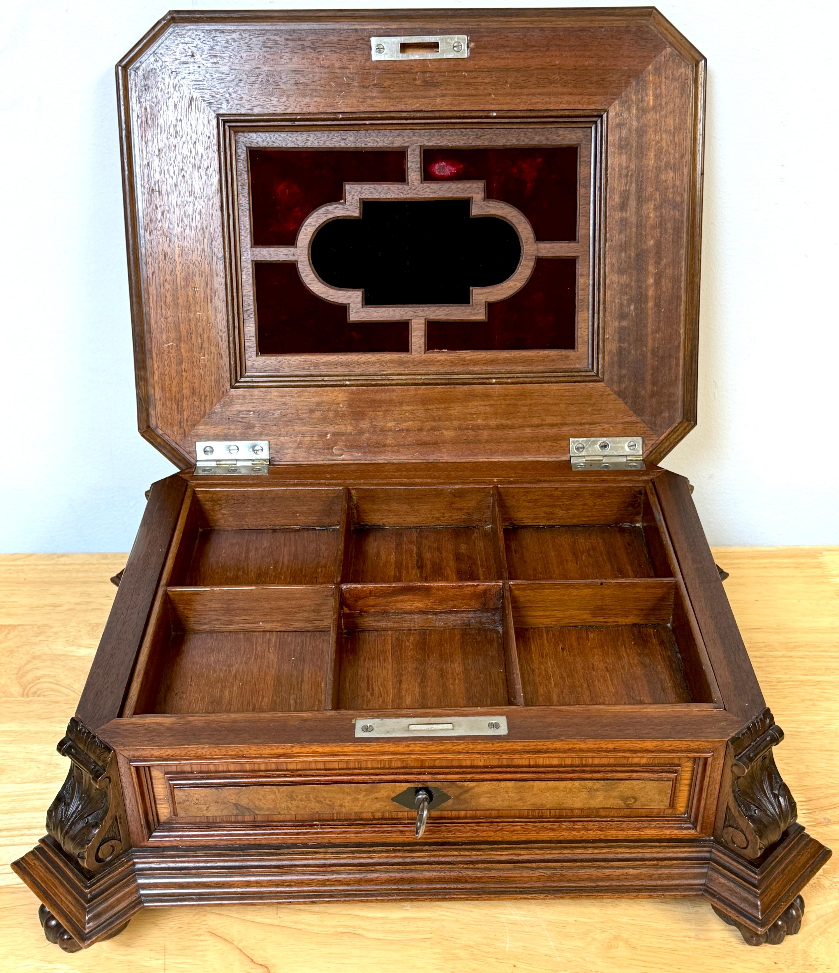 Napoleon III Exotic Burlwood Jewelry/ Table Box, France, Circa 1870s For Sale 4