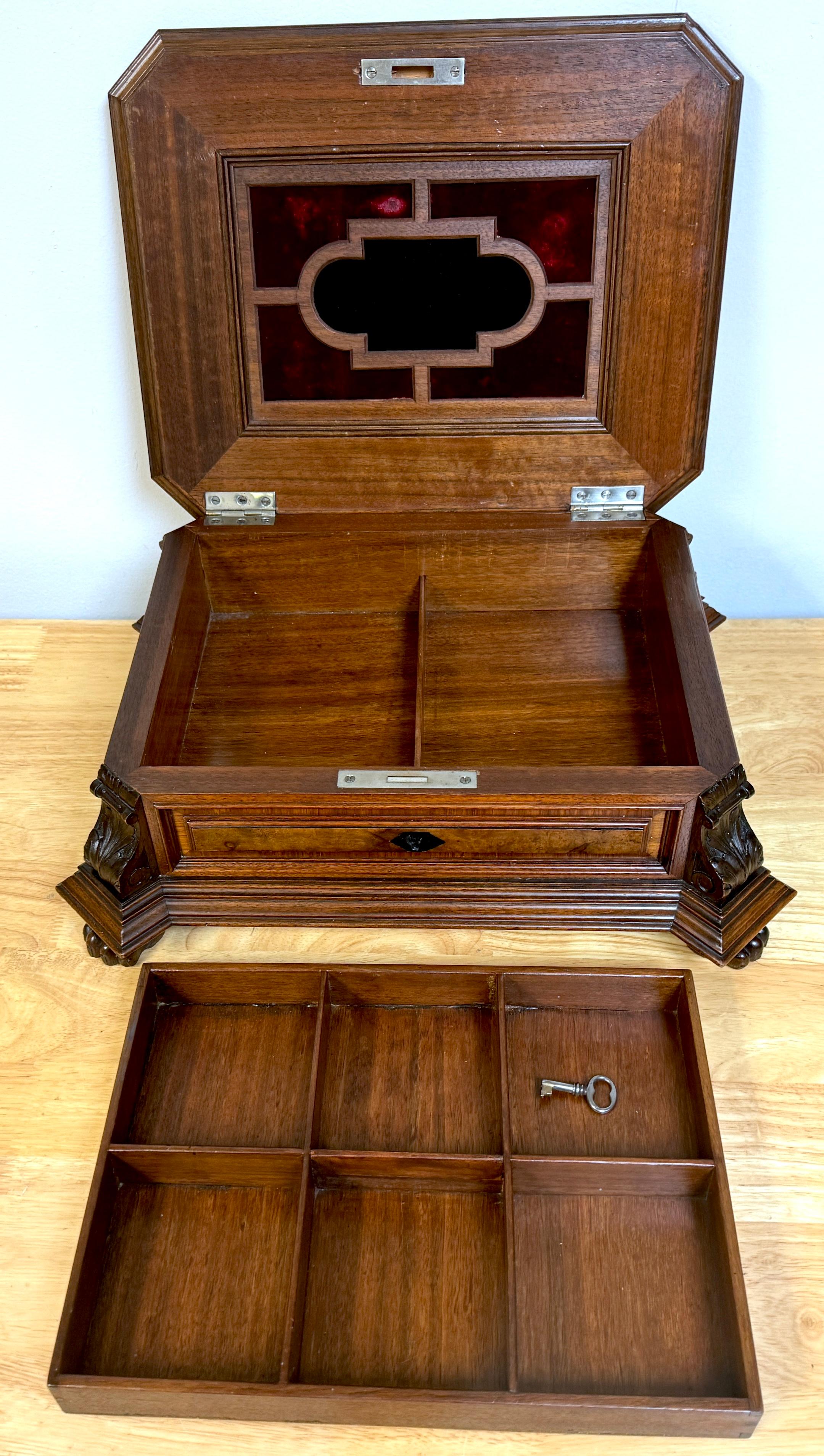 Napoleon III Exotic Burlwood Jewelry/ Table Box, France, Circa 1870s For Sale 6