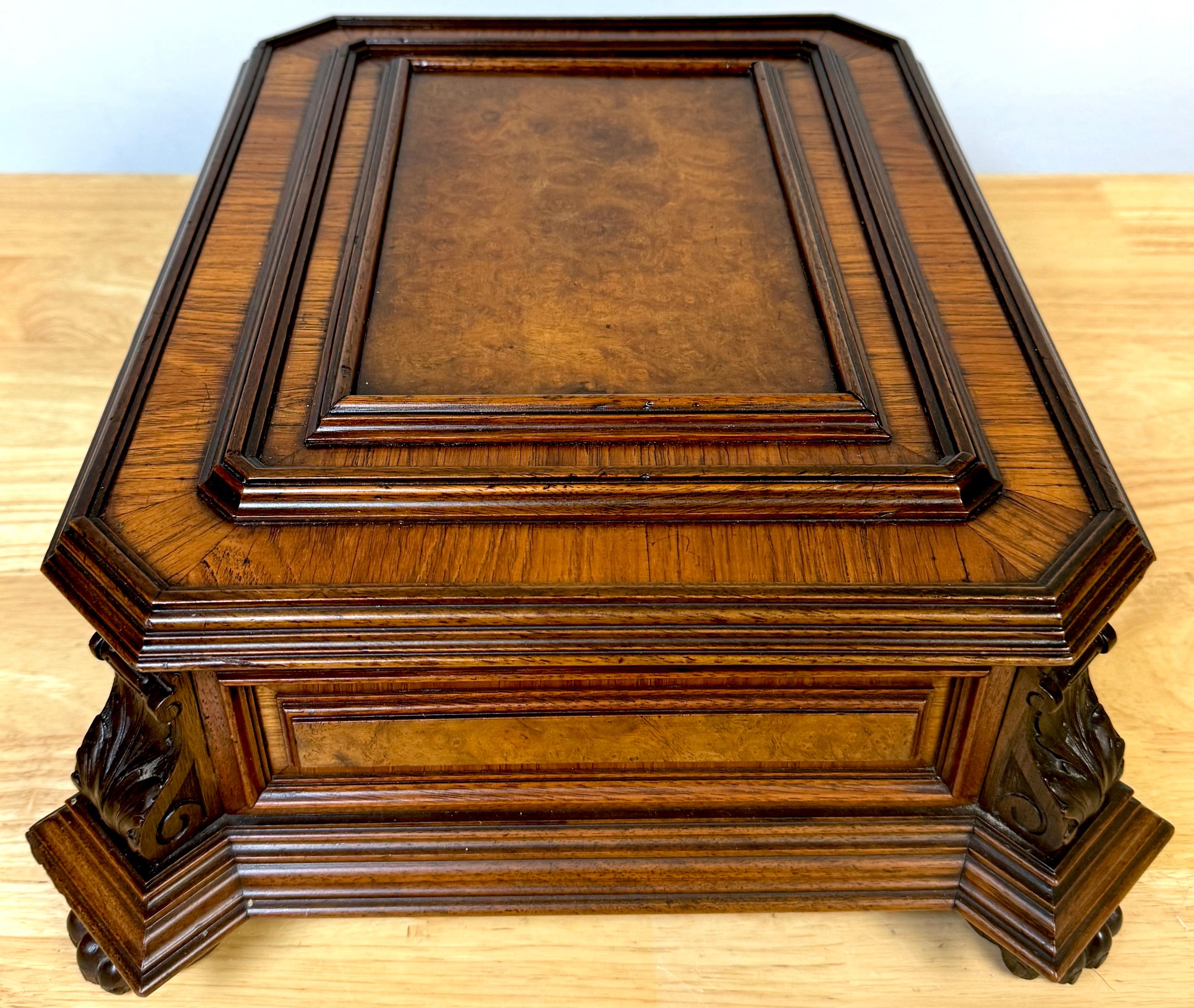 Napoleon III Exotic Burlwood Jewelry/ Table Box, France, Circa 1870s For Sale 8