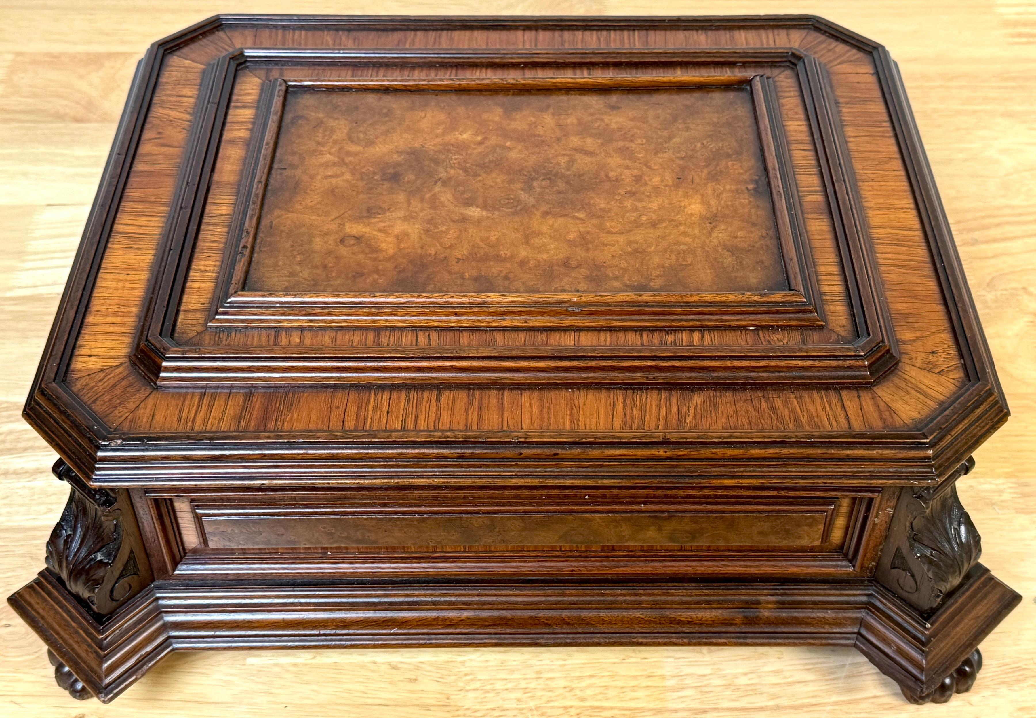 Napoleon III Exotic Burlwood Jewelry/ Table Box, France, Circa 1870s For Sale 12
