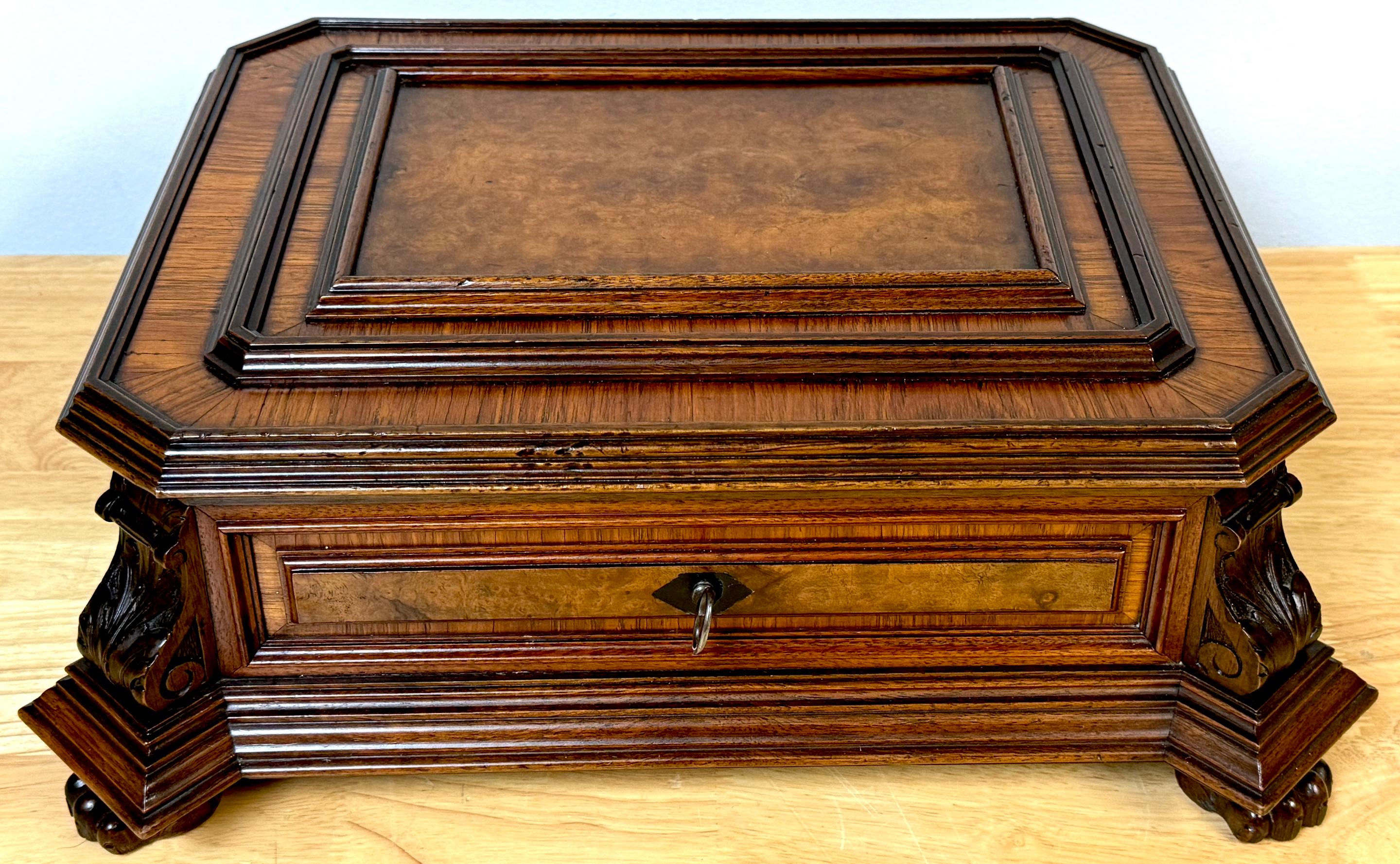 Napoleon III Exotic Burlwood Jewelry/Table Box
France, circa 1870s

A stunning Napoleon III exotic burlwood jewelry/table box from France, circa 1870s. This exquisite 19th-century work embodies the subtle and masculine details characteristic of the
