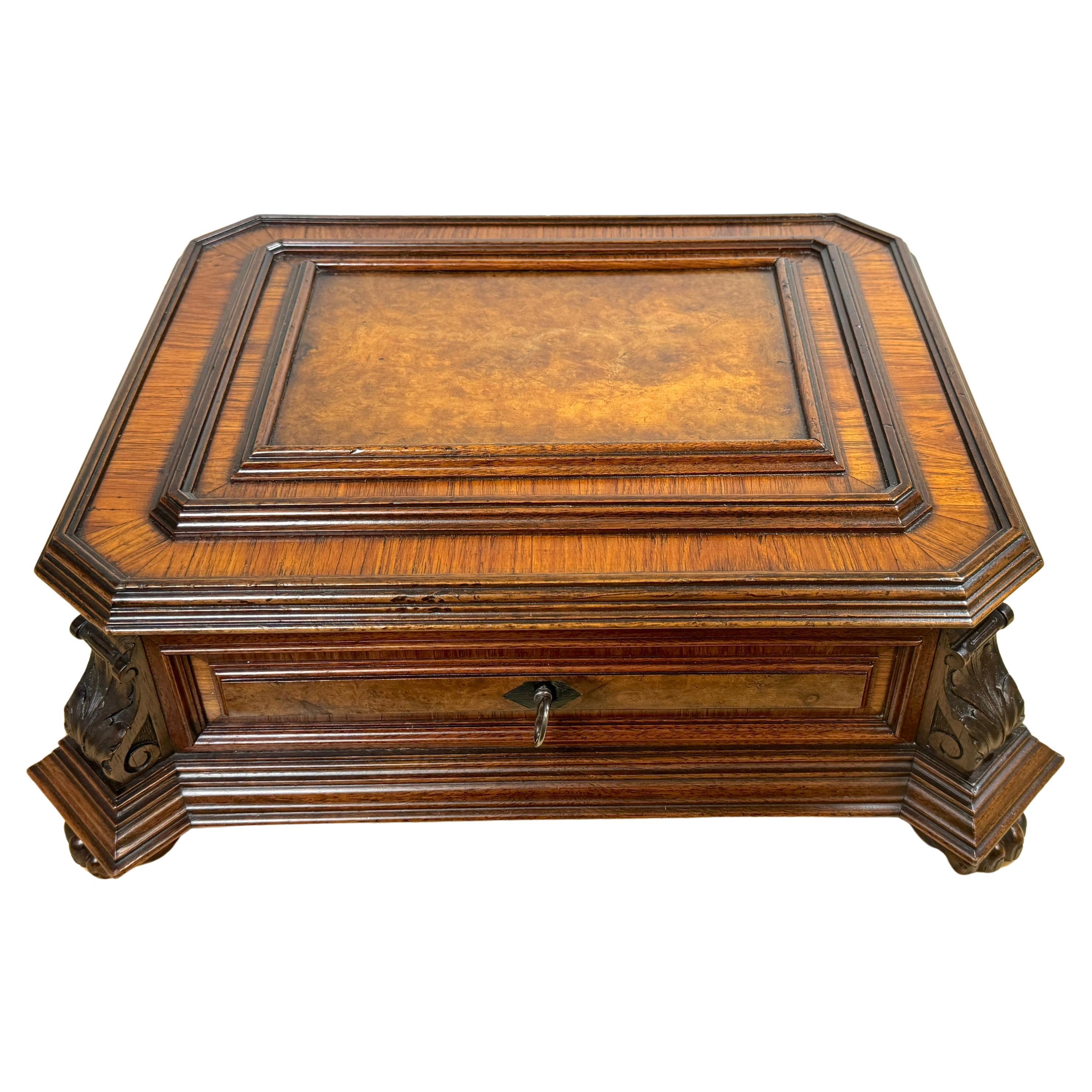 French Napoleon III Exotic Burlwood Jewelry/ Table Box, France, Circa 1870s For Sale