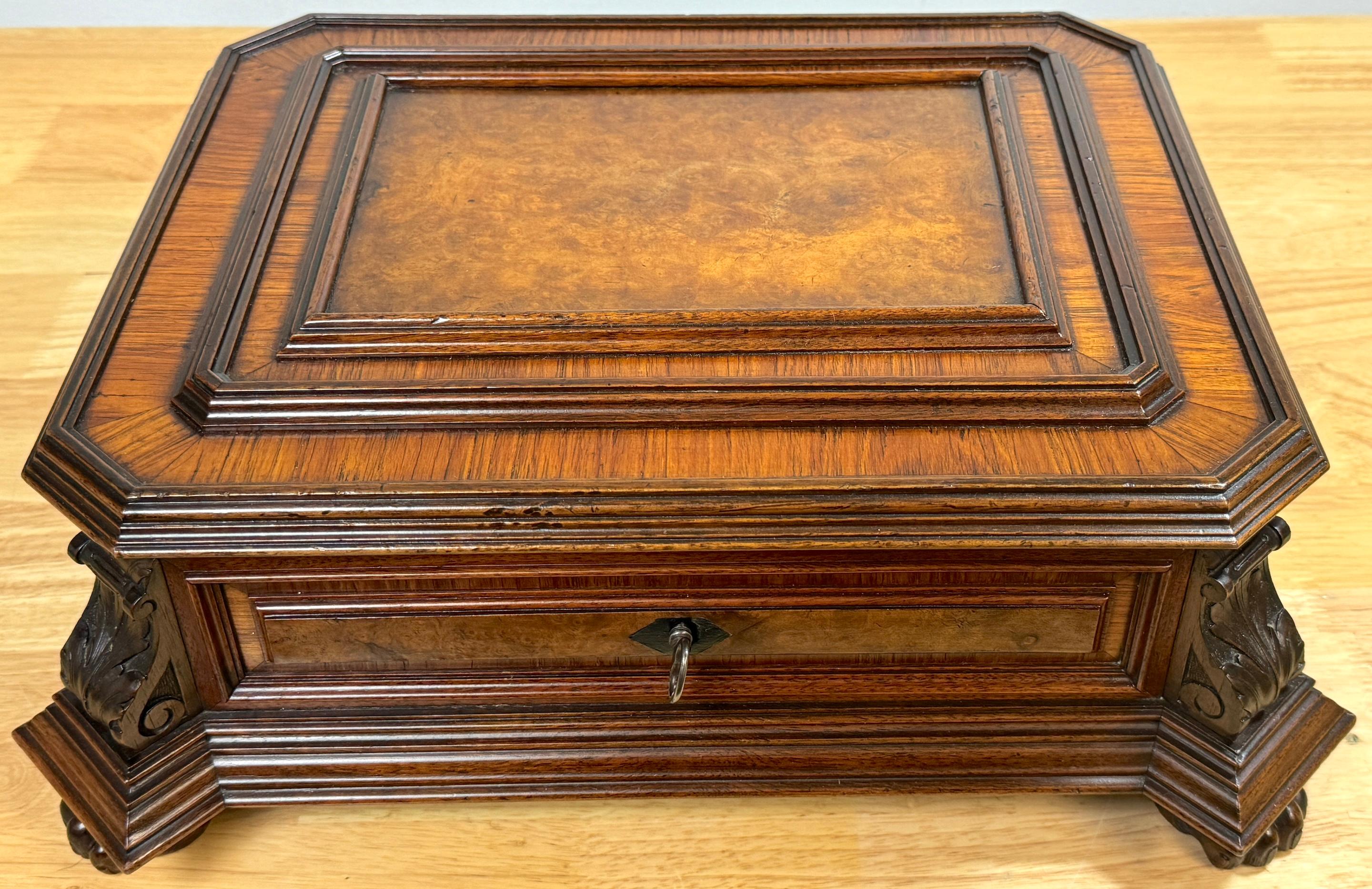 Napoleon III Exotic Burlwood Jewelry/ Table Box, France, Circa 1870s In Good Condition For Sale In West Palm Beach, FL