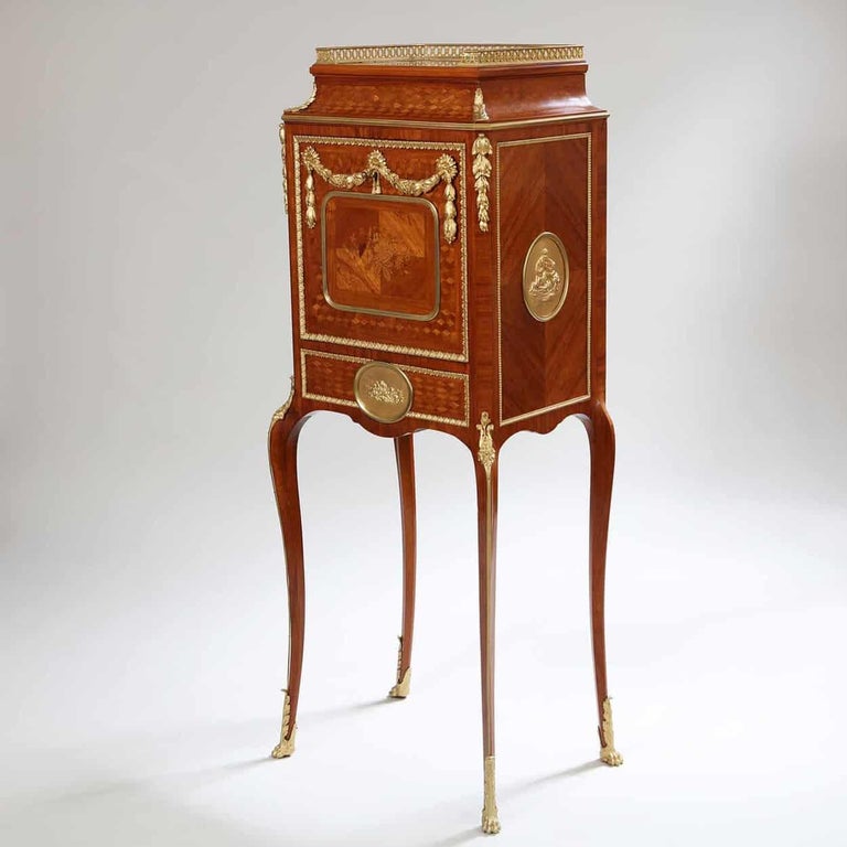 19th century French fall front secretaire desk in tulipwood parquetry and marquetry with gilt bronze mounts.

France circa 1880

Measures: Height 145cm
Width 56cm
Depth 41cm.