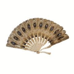 Napoleon III fan with musical instruments, bone, paper and beads, France