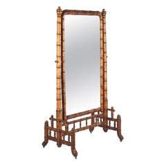 Antique Napoleon III Faux-Bamboo Cheval Mirror, France, Late 1800s
