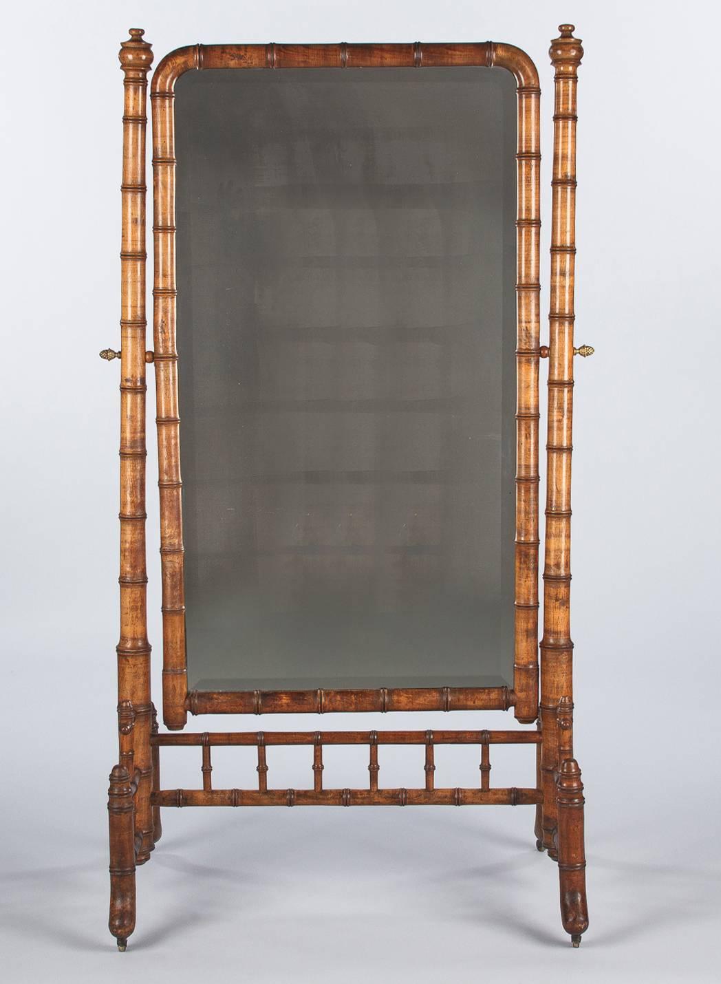 Napoleon III Faux-Bamboo Cheval Mirror, France, Late 1800s 10