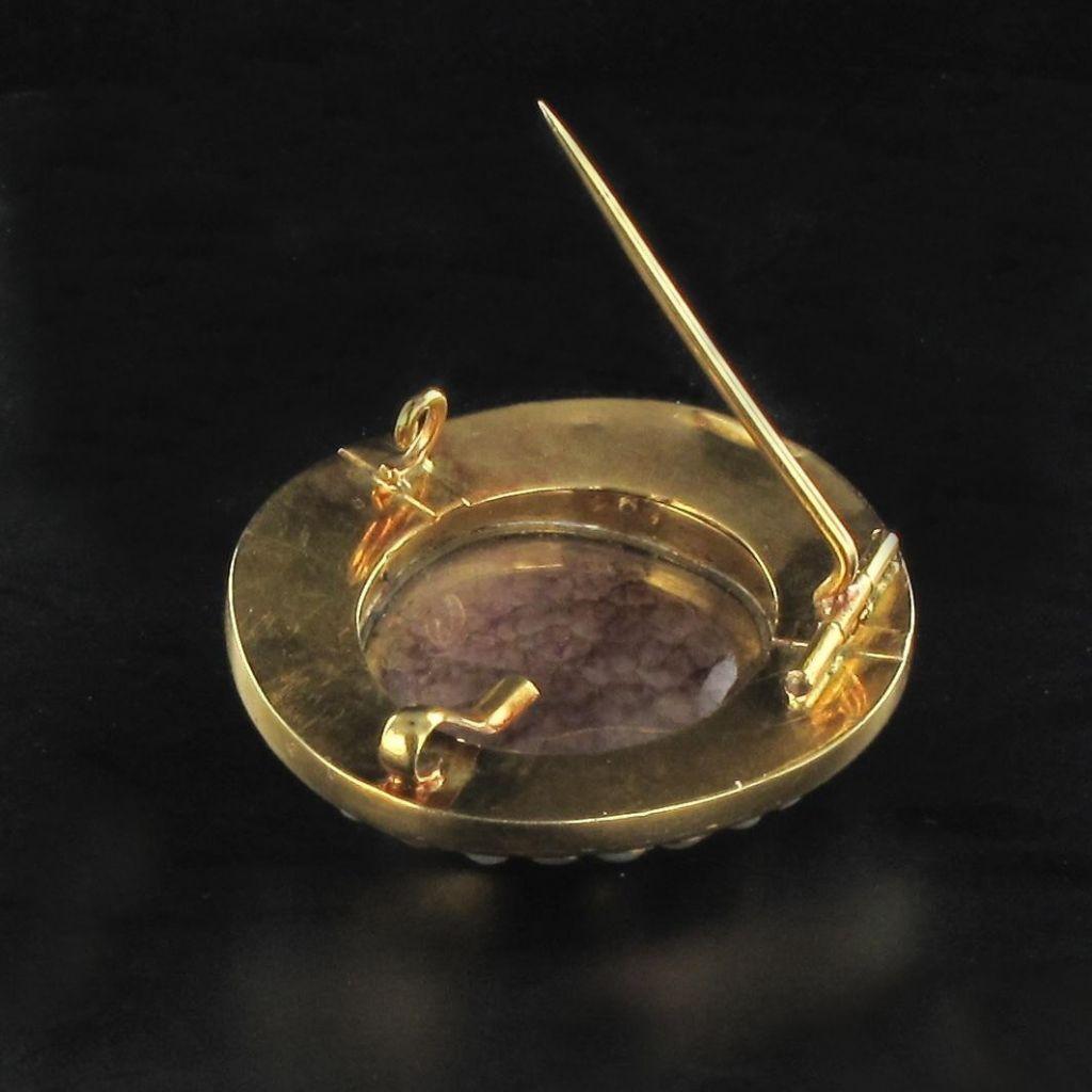Napoleon III Natural Pearl Enamel Agate Gold Cameo Brooch 7