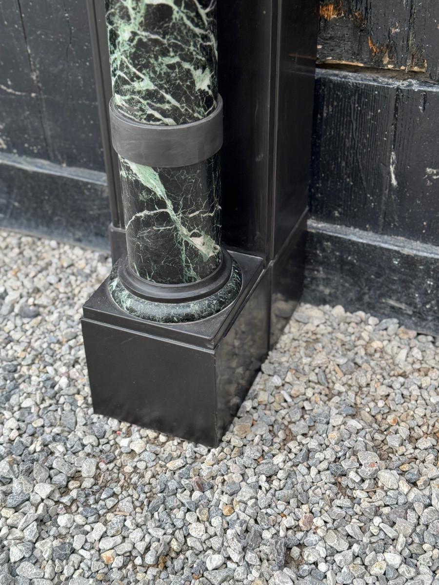 French Napoleon III fireplace in Belgian black marble and antique green, circa 1880 For Sale
