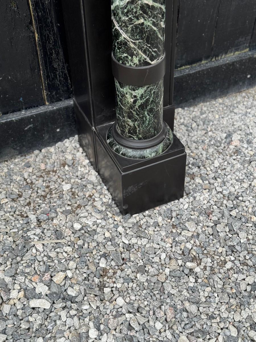 Marble Napoleon III fireplace in Belgian black marble and antique green, circa 1880 For Sale