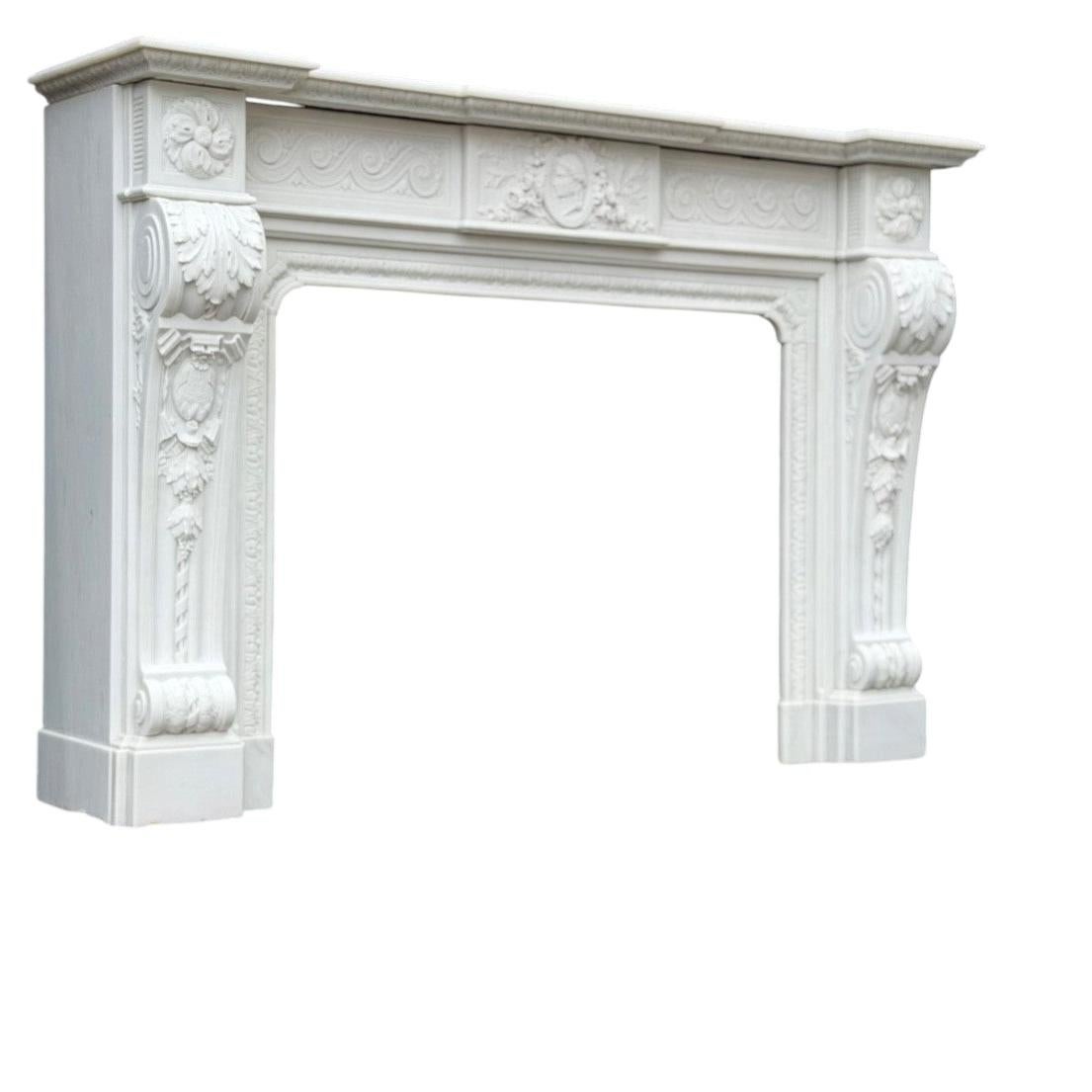 Napoleon III fireplace in white statuary marble, around 1880 For Sale