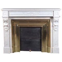 Antique Napoleon III Fireplace With Modillions In White Carrara Marble