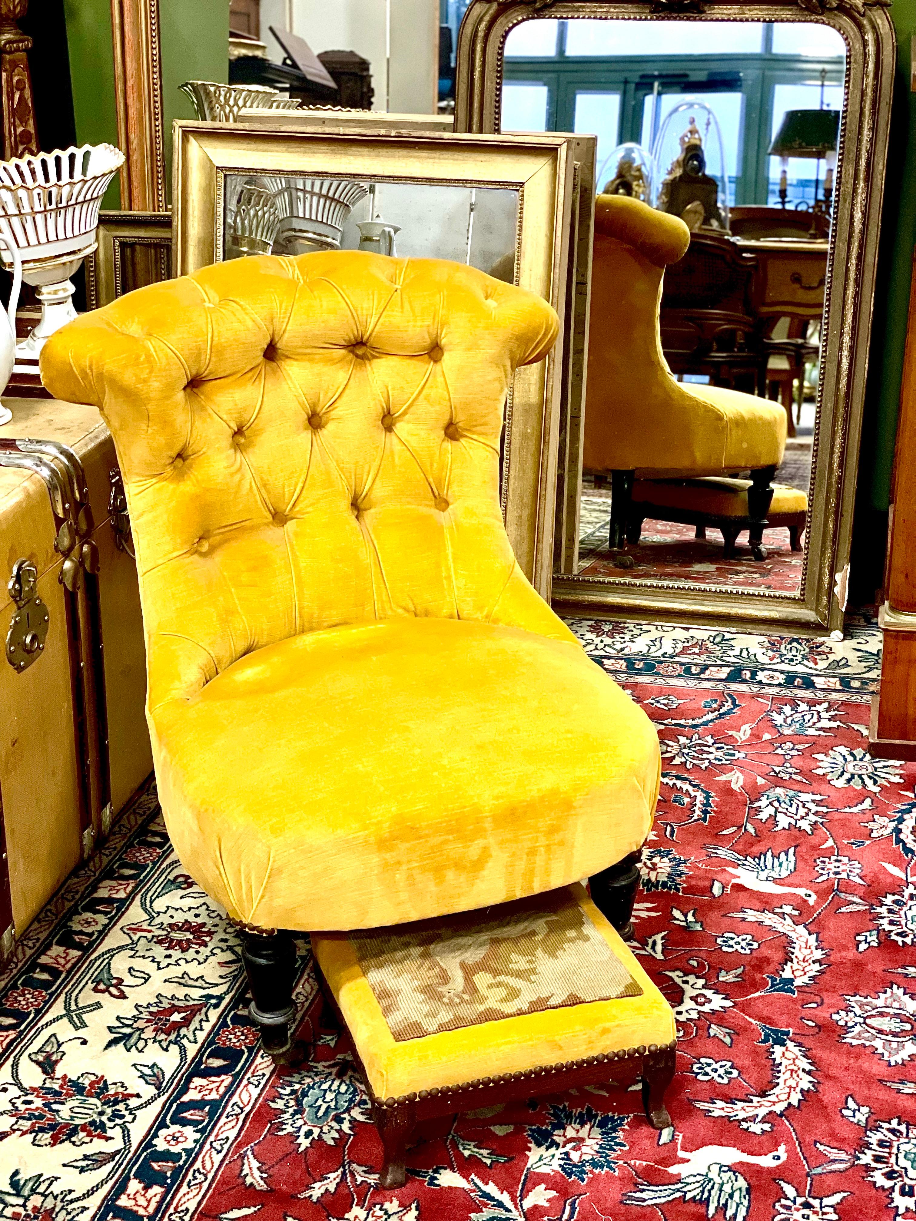 1860S French Fireside Chair and Matching Footstool For Sale 3