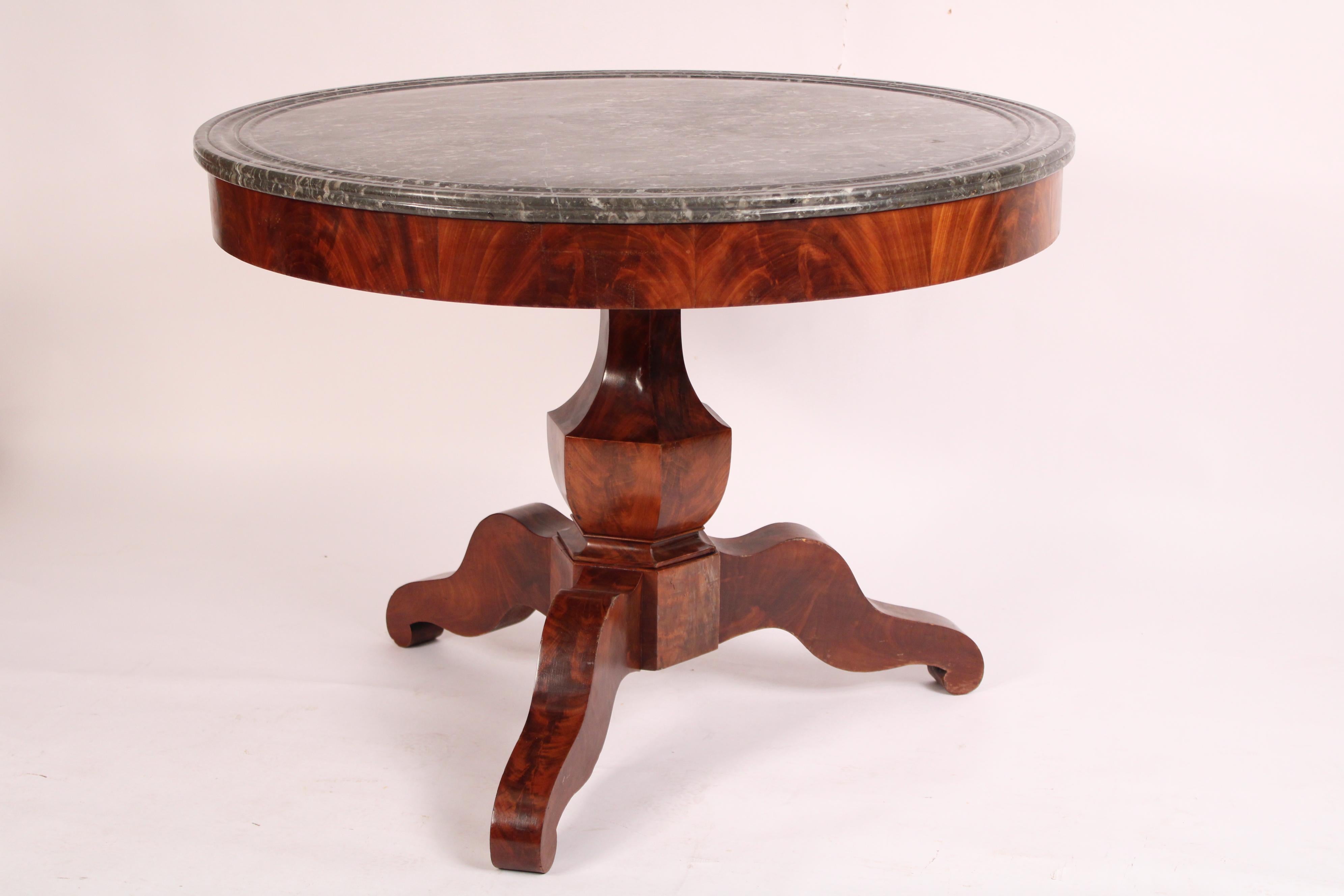 European Napoleon III Flame Mahogany Center Table With Marble Top For Sale