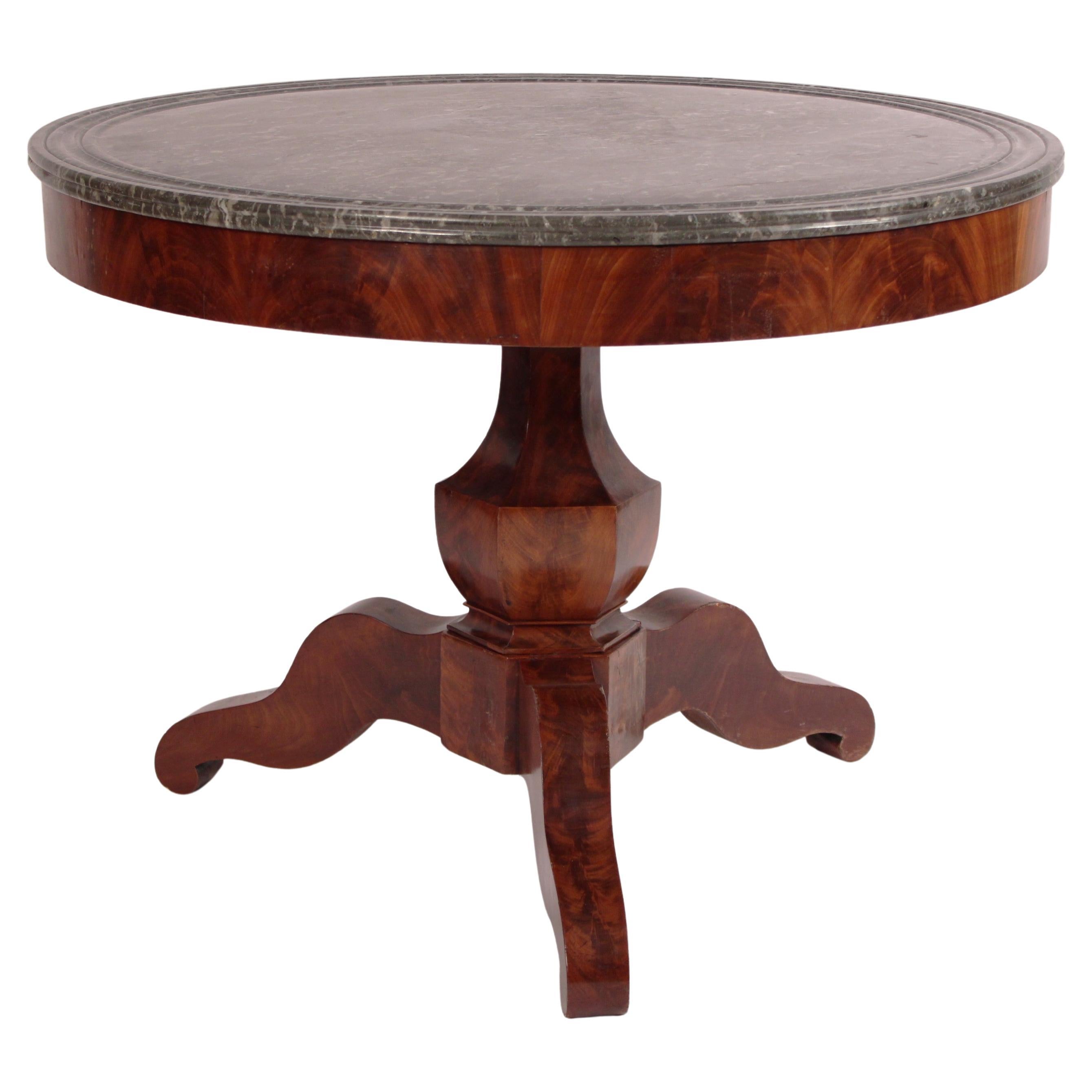 Napoleon III Flame Mahogany Center Table With Marble Top