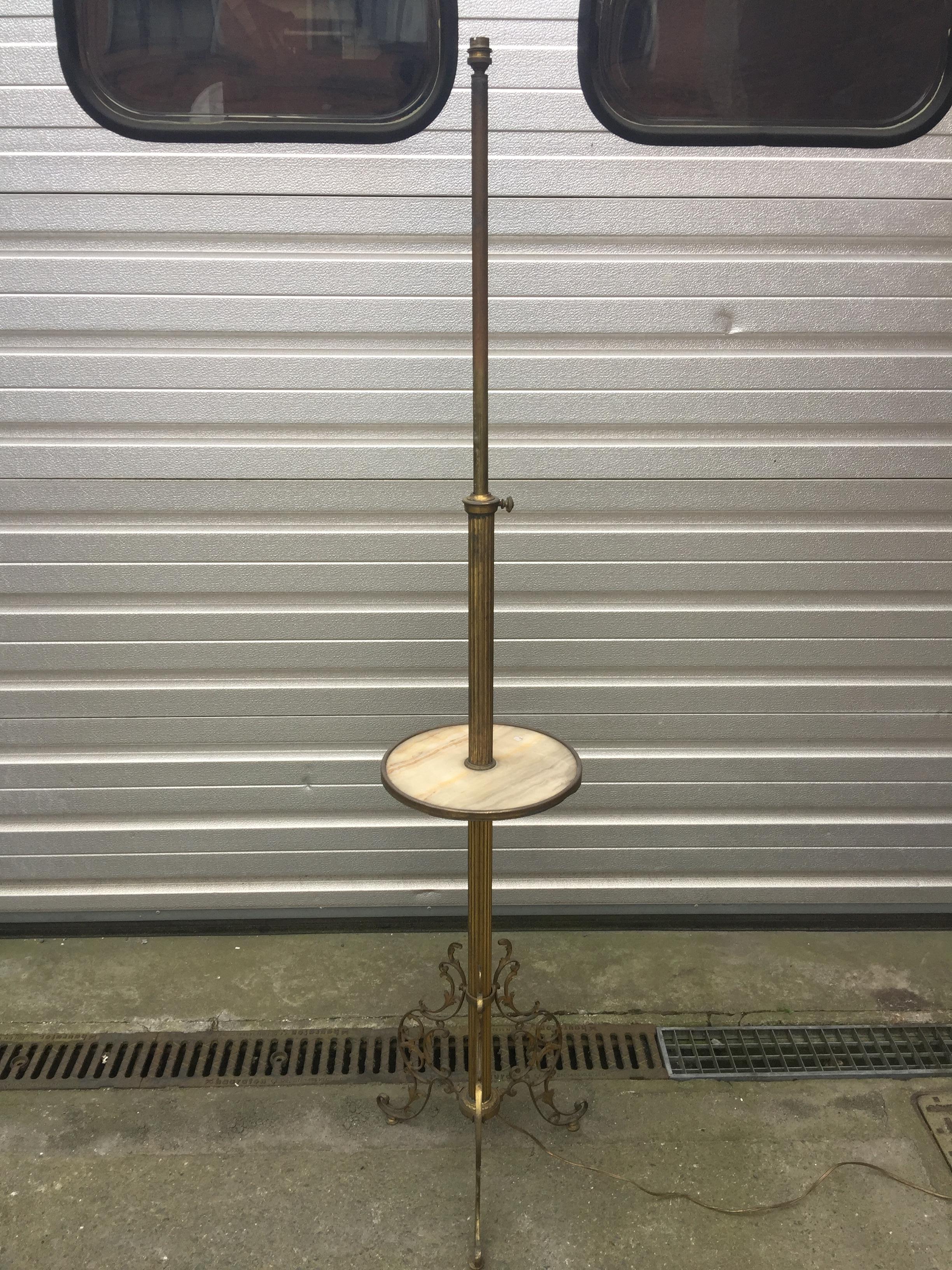 Napoleon III Floor Lamp, in Bronze, Brass and Marble, Variable Height In Fair Condition For Sale In Saint-Ouen, FR