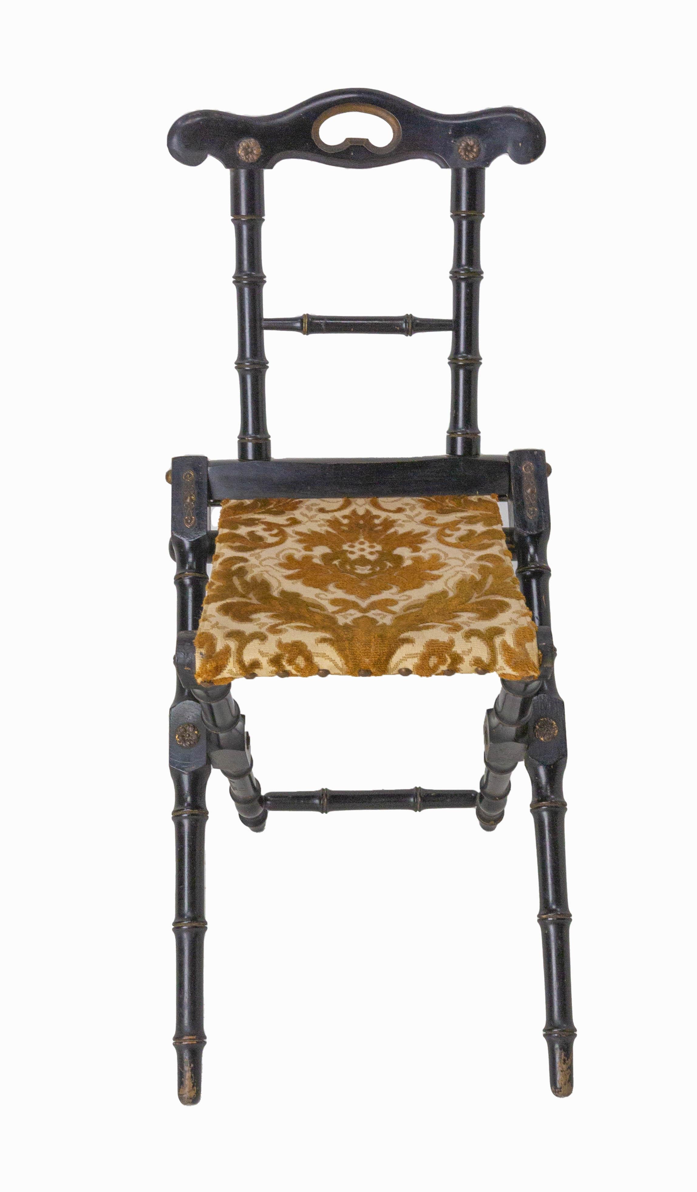 Napoleon III French foldable chair for child late 19th century
Bamboo imitation, 
The fabric is good but you can change or recover it to suit your interior.
A small restoration was done on the back
Sound and solid.

Shipping:
L92 P38 H17 2,4