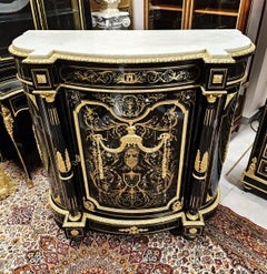 Napoleon III French Black Bronze Boulle Marquetry White Carrara Marble Cabinet