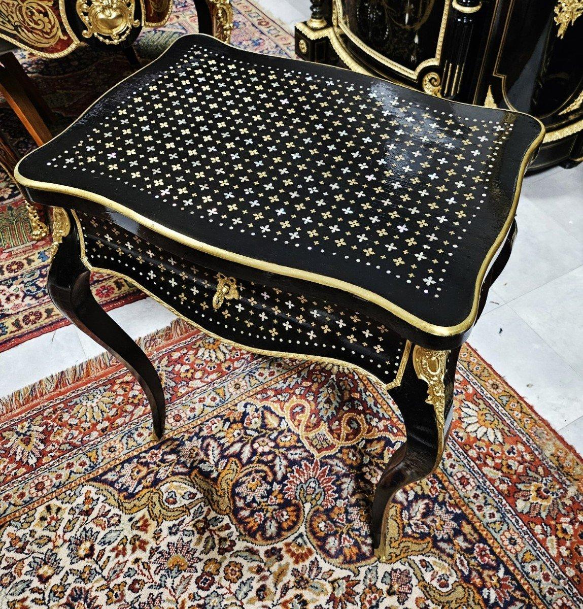 Napoleon III French Black Bronze Brass Boulle Marquetry Small Desk Cabinet 4