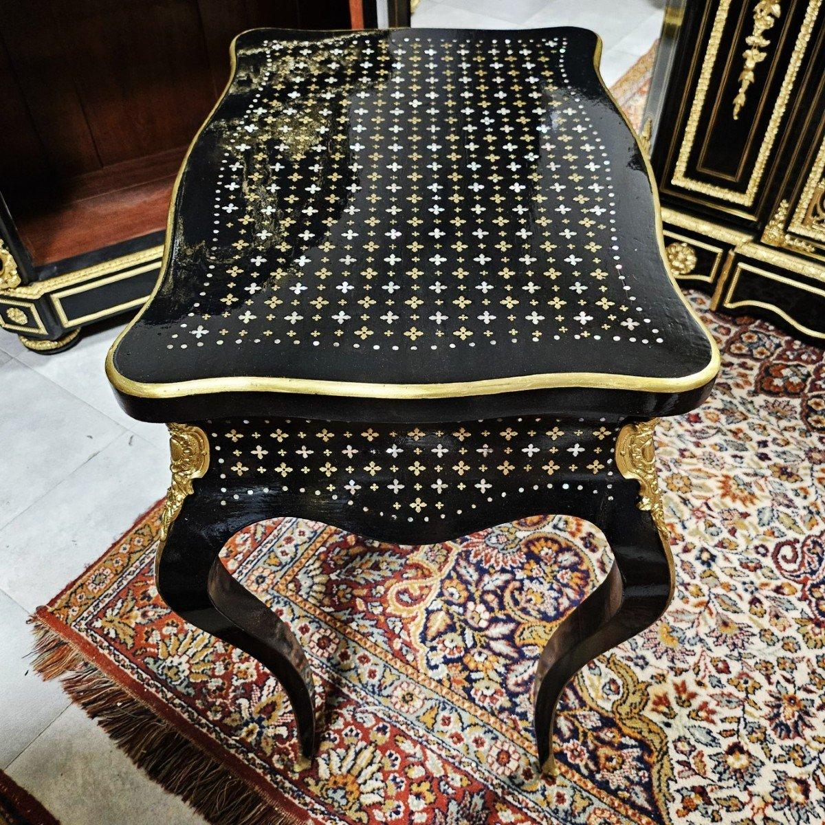 Napoleon III French Black Bronze Brass Boulle Marquetry Small Desk Cabinet 5
