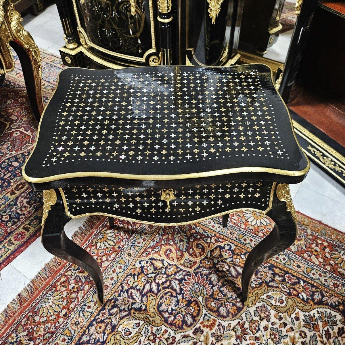 Napoleon III French Black Bronze Brass Boulle Marquetry Small Desk Cabinet 6