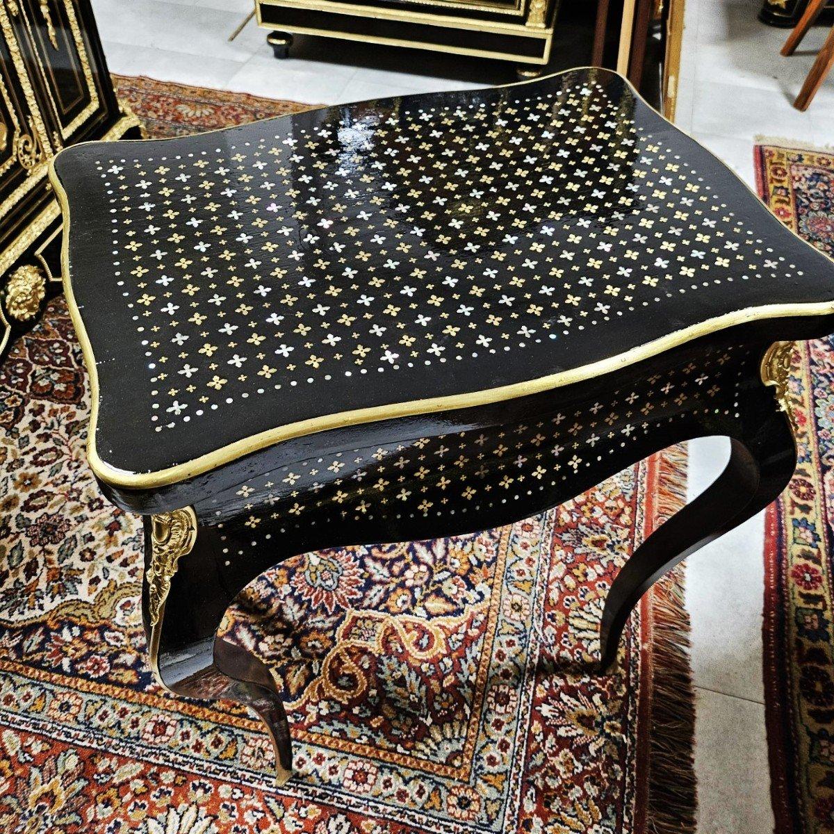 Charming and beautiful small  originally made as a sewing working cabinet  in Boulle marquetry  style called 