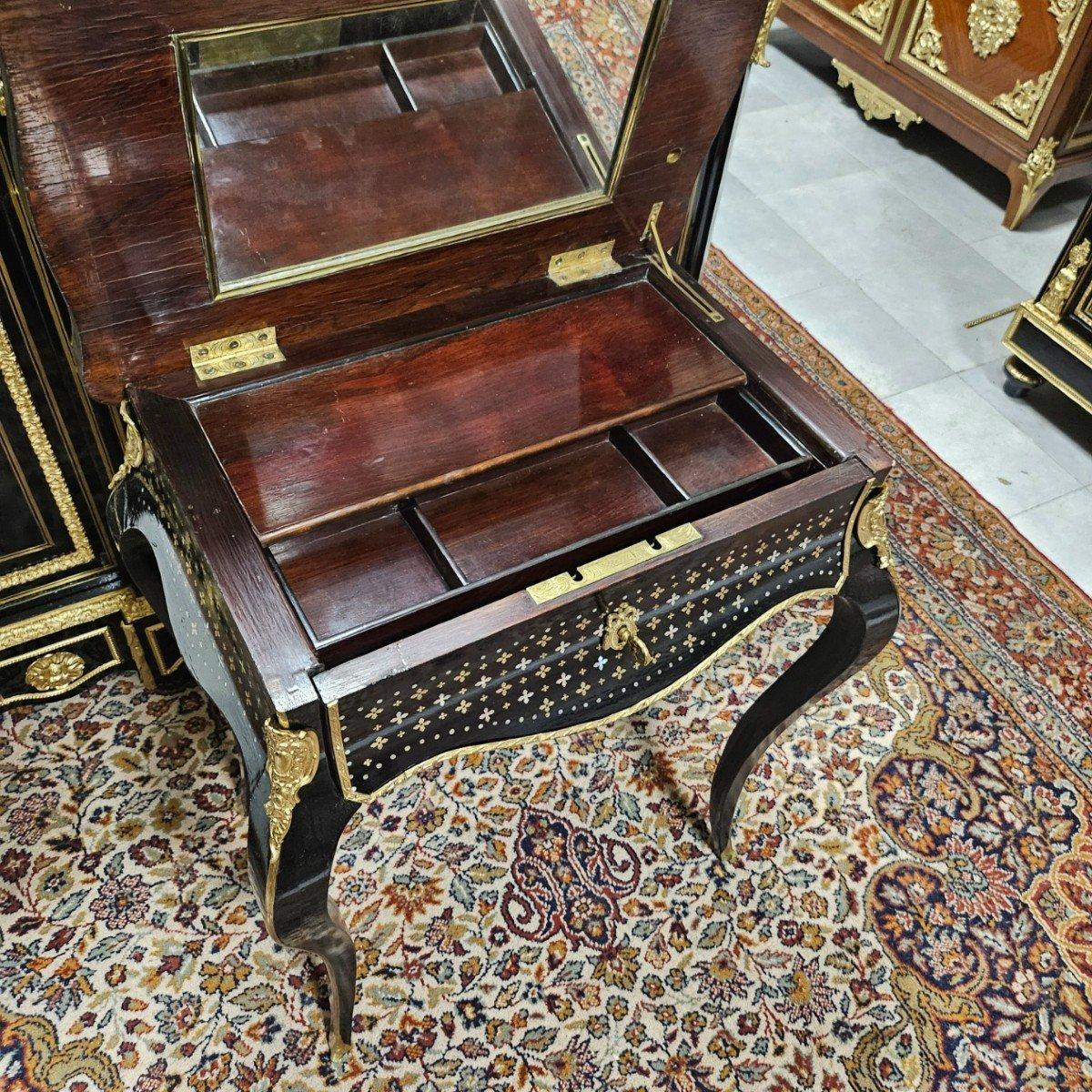 Napoleon III French Black Bronze Brass Boulle Marquetry Small Desk Cabinet 1