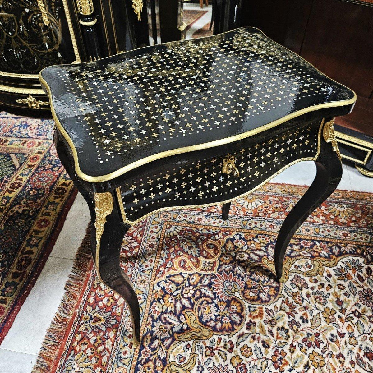 Napoleon III French Black Bronze Brass Boulle Marquetry Small Desk Cabinet 3