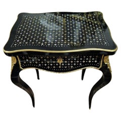 Napoleon III French Black Bronze Brass Boulle Marquetry Small Desk Cabinet