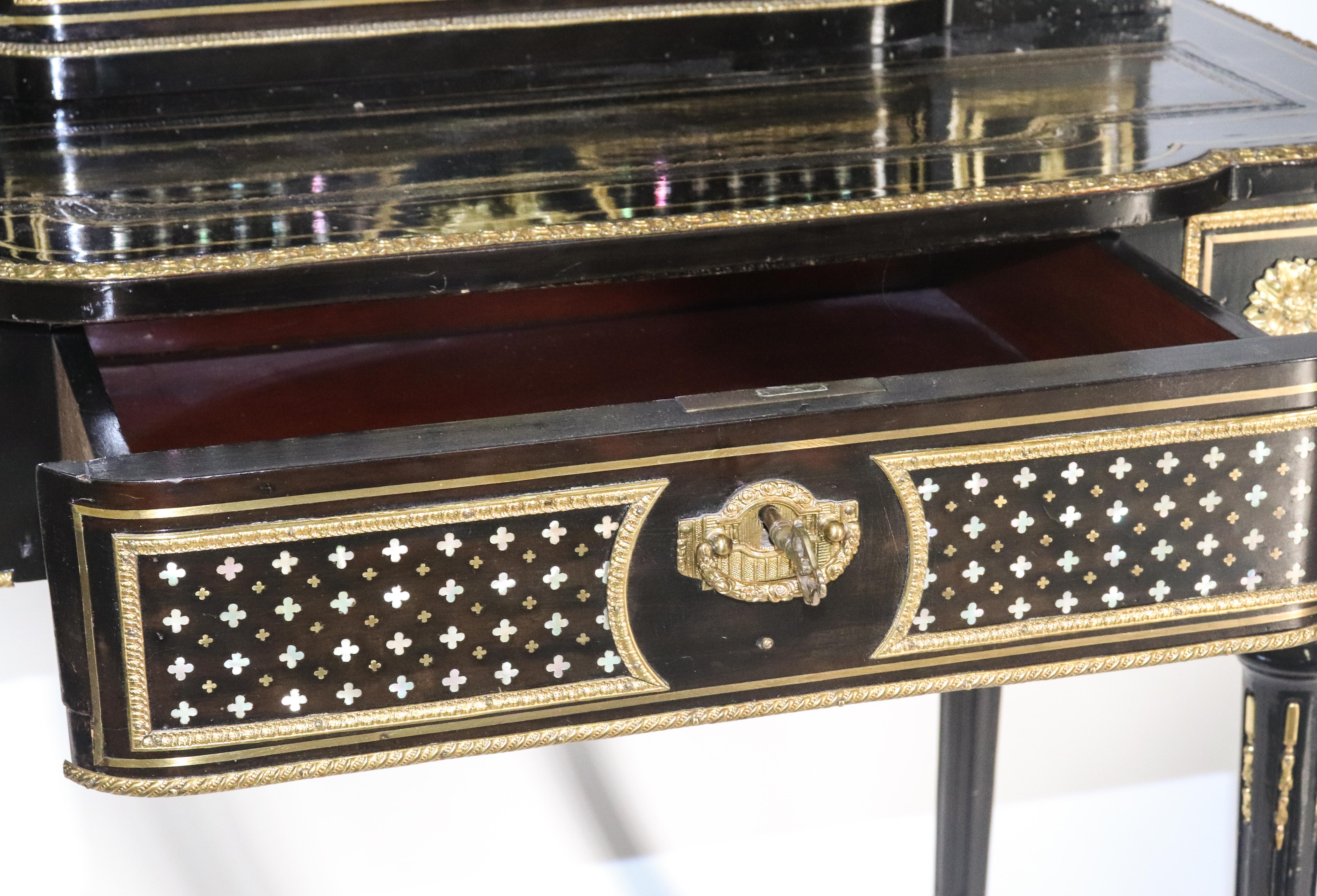 Napoleon III French Black Lacquered Bonheur du Jour Desk In Good Condition In New York, NY