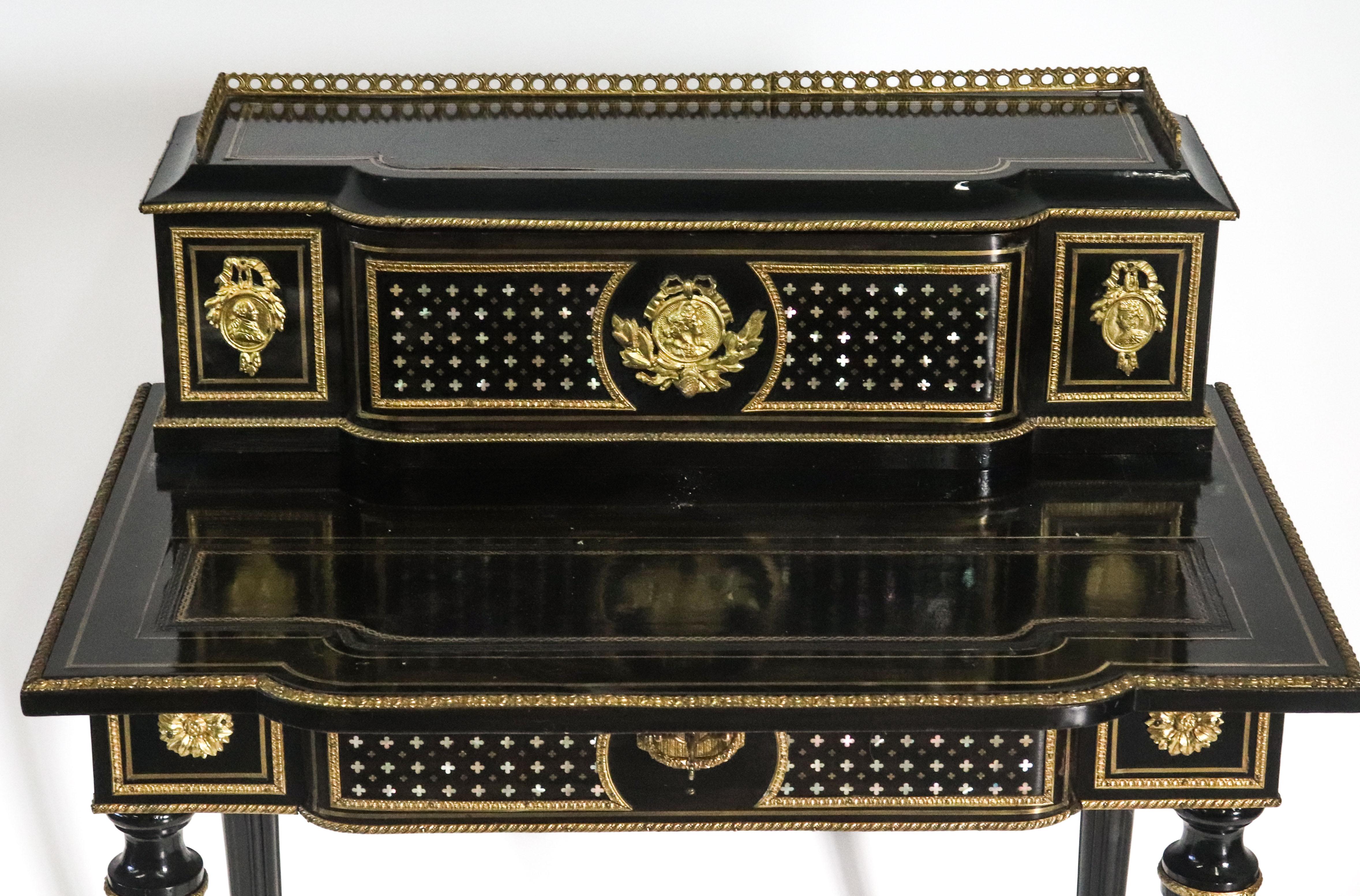 20th Century Napoleon III French Black Lacquered Bonheur du Jour Desk