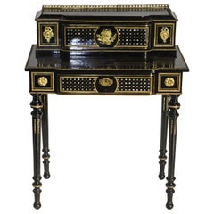 Napoleon III French Black Lacquered Bonheur du Jour Desk