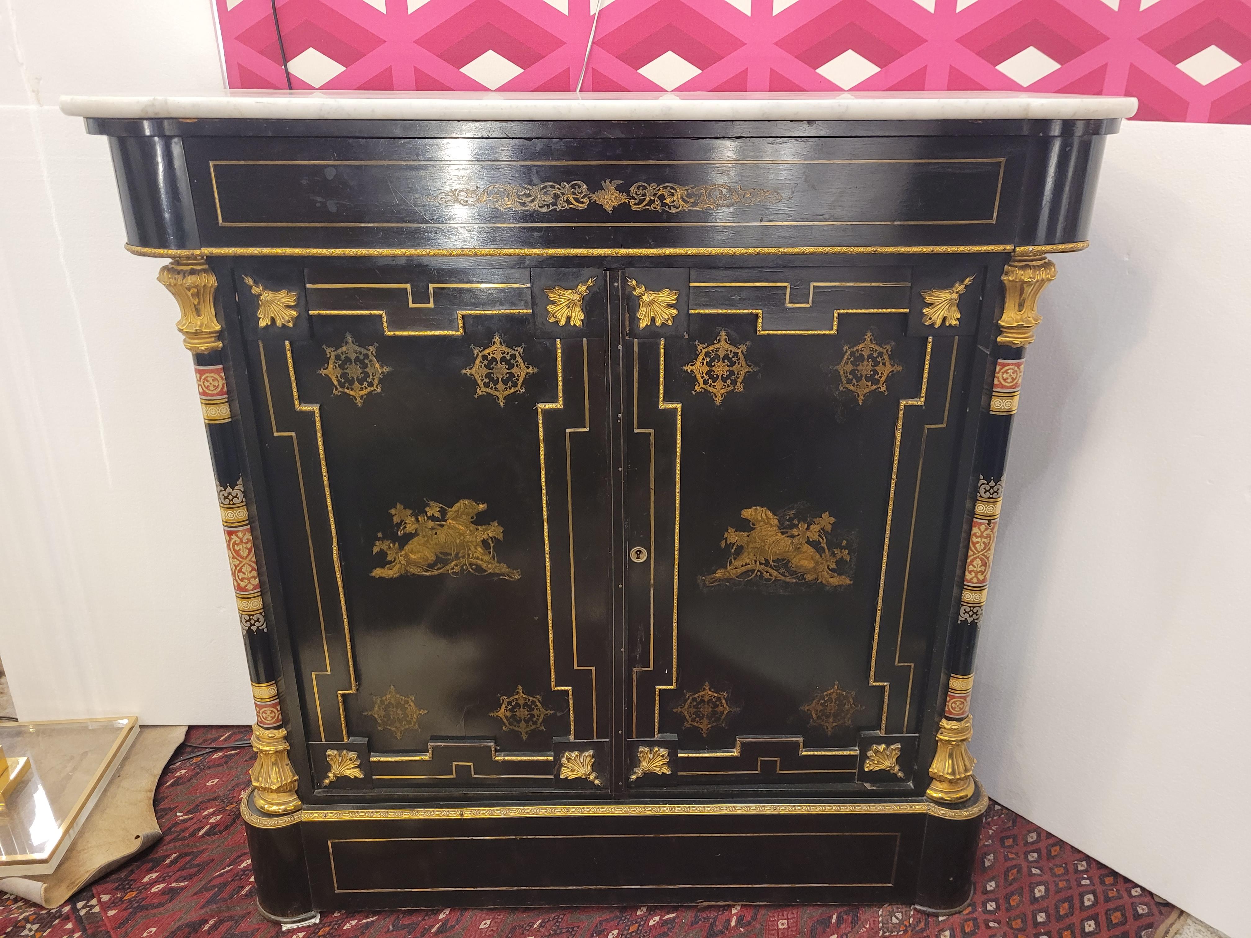 Napoleon III French Black  wood SIDEBOARD, COMMODE, CABINET , ORMOLU In Good Condition In Valladolid, ES