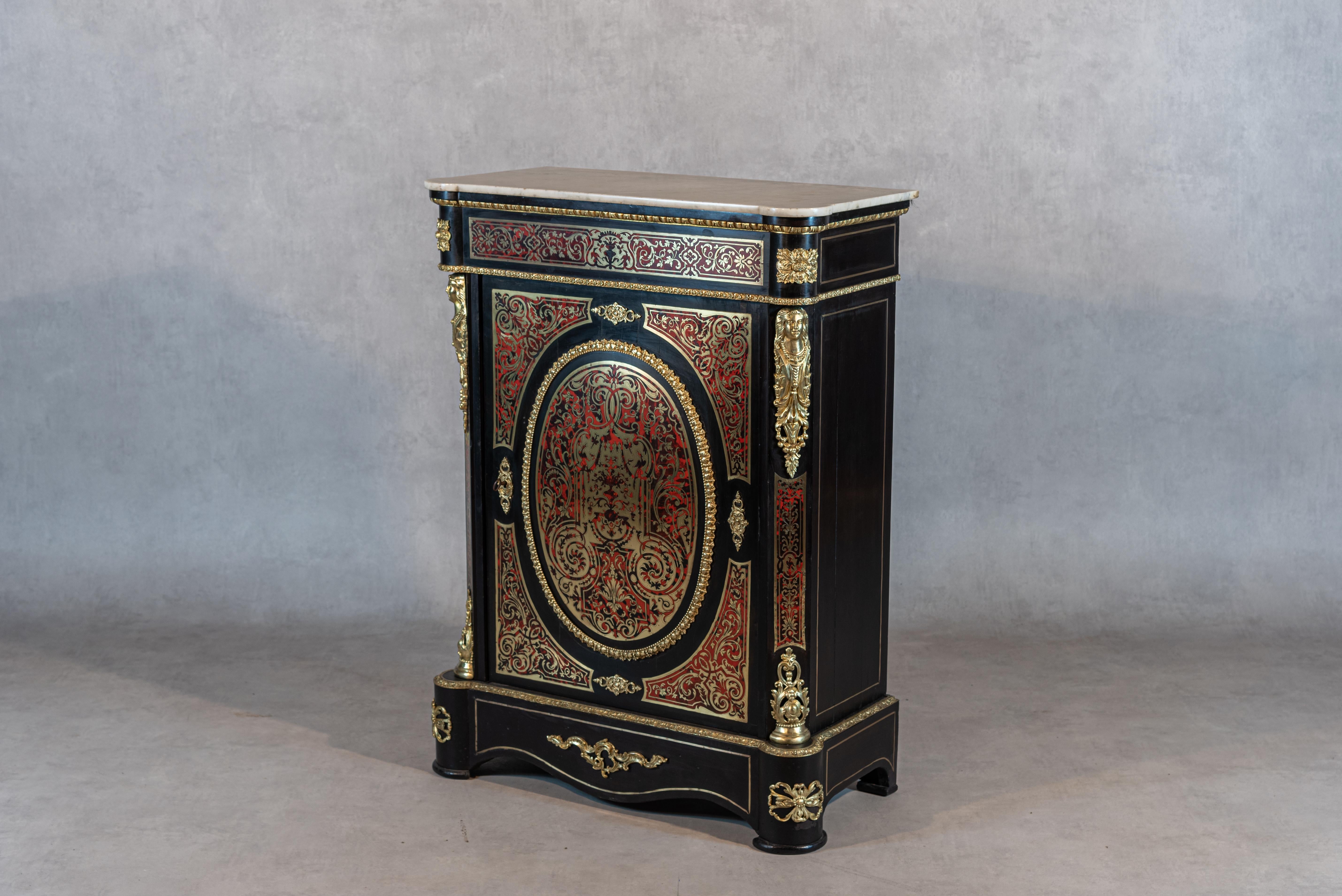 Ebonized Napoleon III French Boulle Style Buffet or Cabinet For Sale