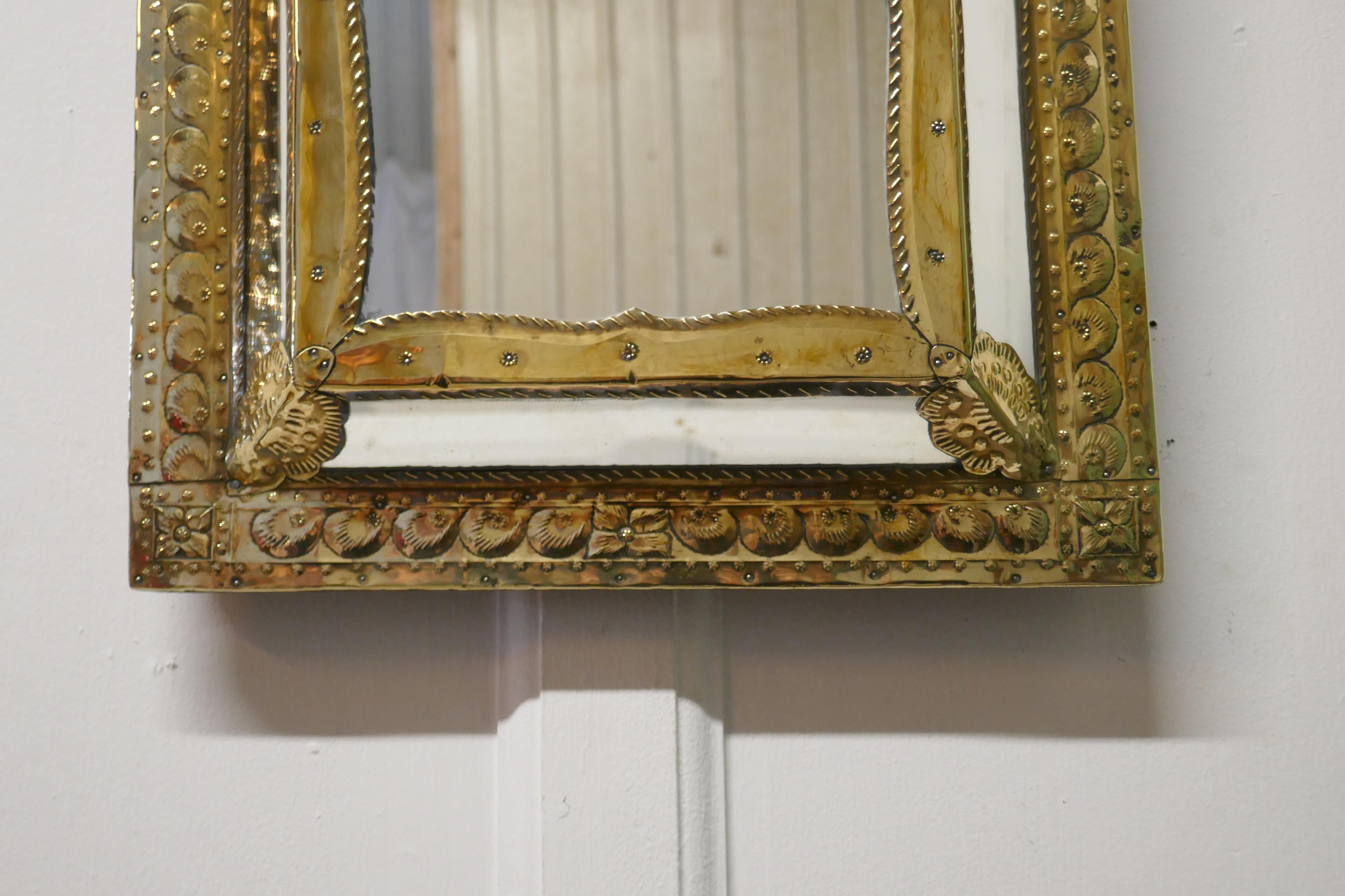 19th Century Napoleon III French Brass Cushion Mirror For Sale