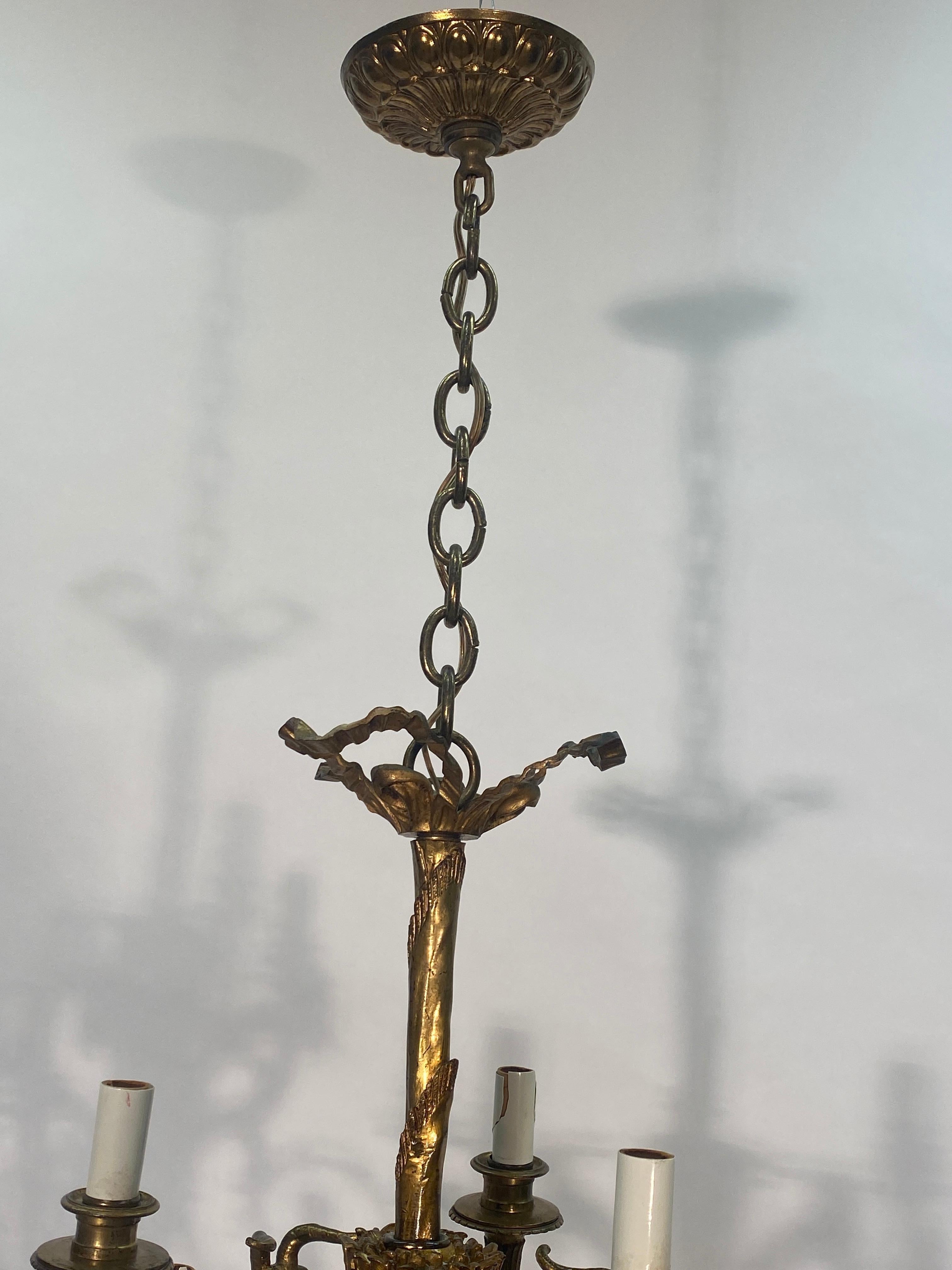 Début du 20ème siècle Lustre français Napoléon III à six feux en bronze en bronze  en vente