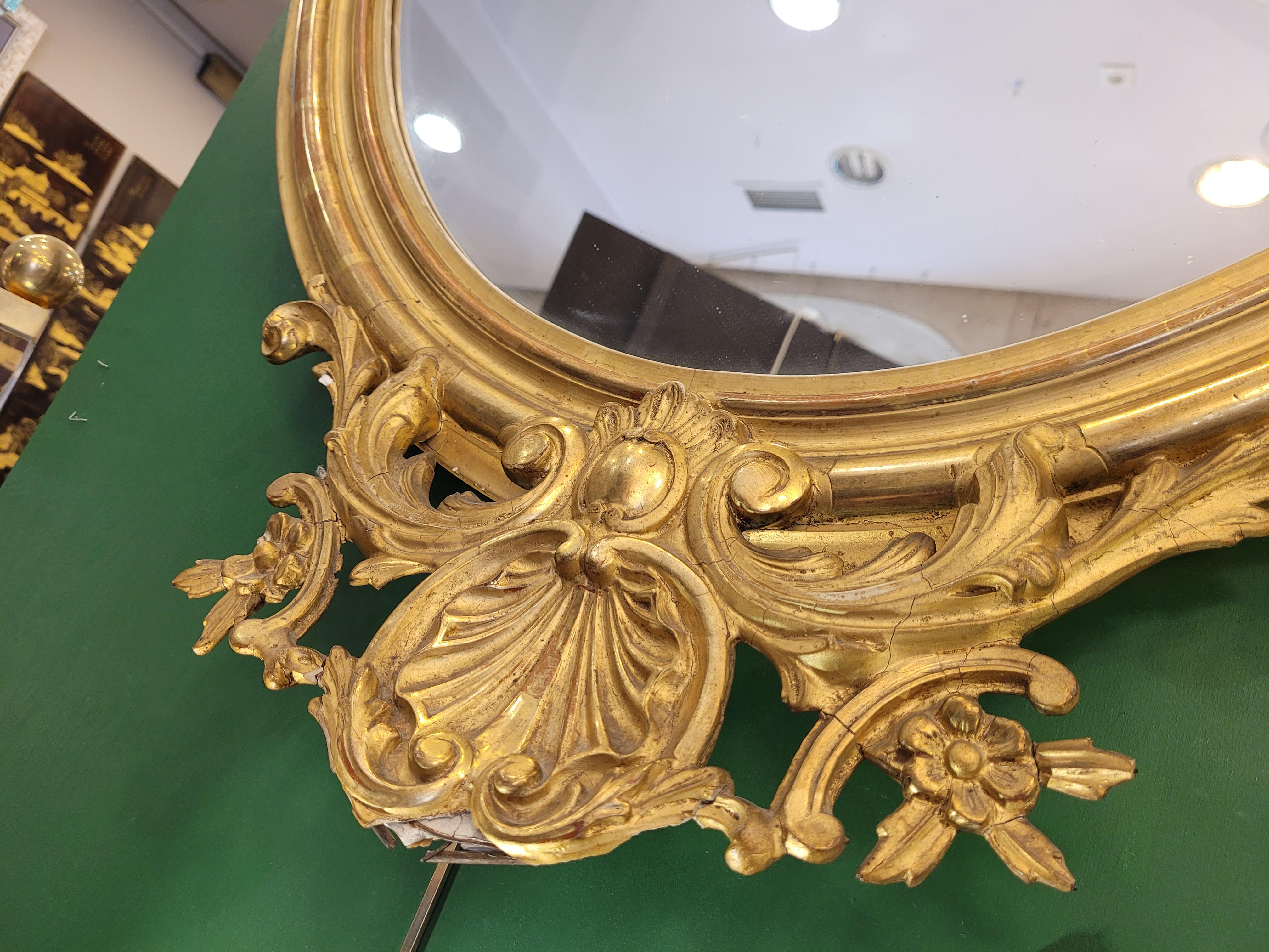 Napoleón iii French Carved Golden Wood Oval Mirror 7