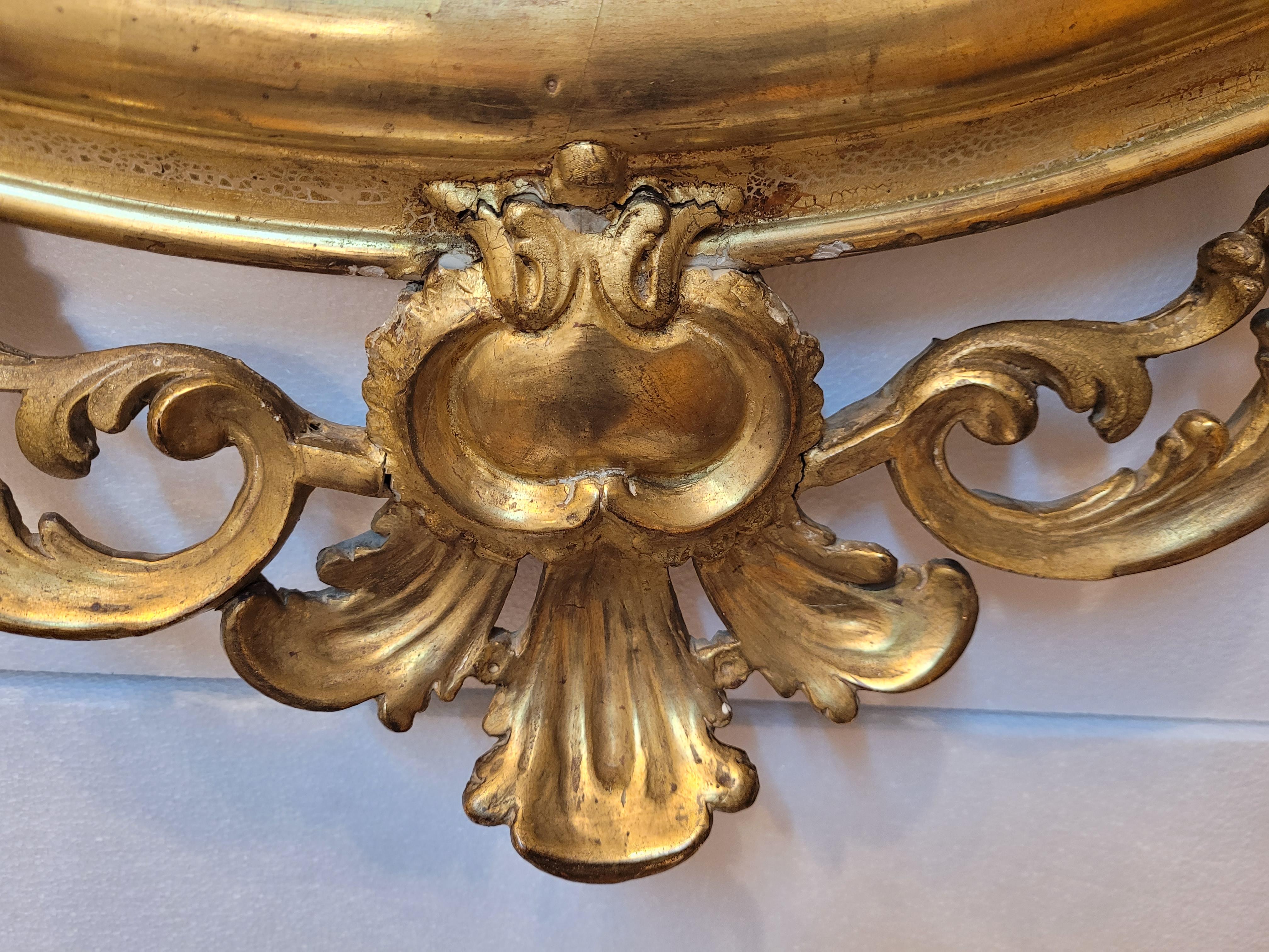 Napoleón III, French Gildwood Mirror, oval , floral carved gildwood 3