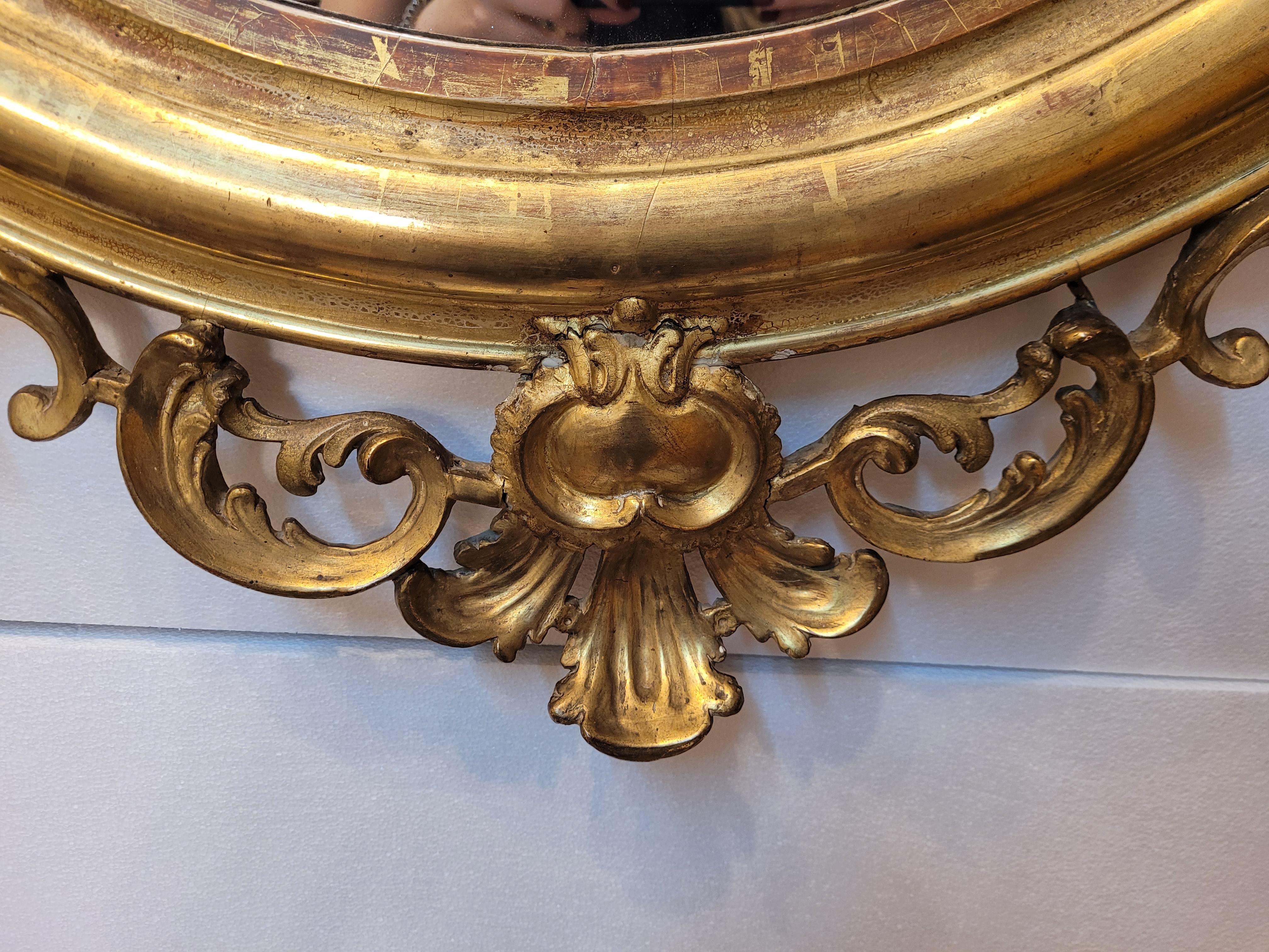 Napoleón III, French Gildwood Mirror, oval , floral carved gildwood 4