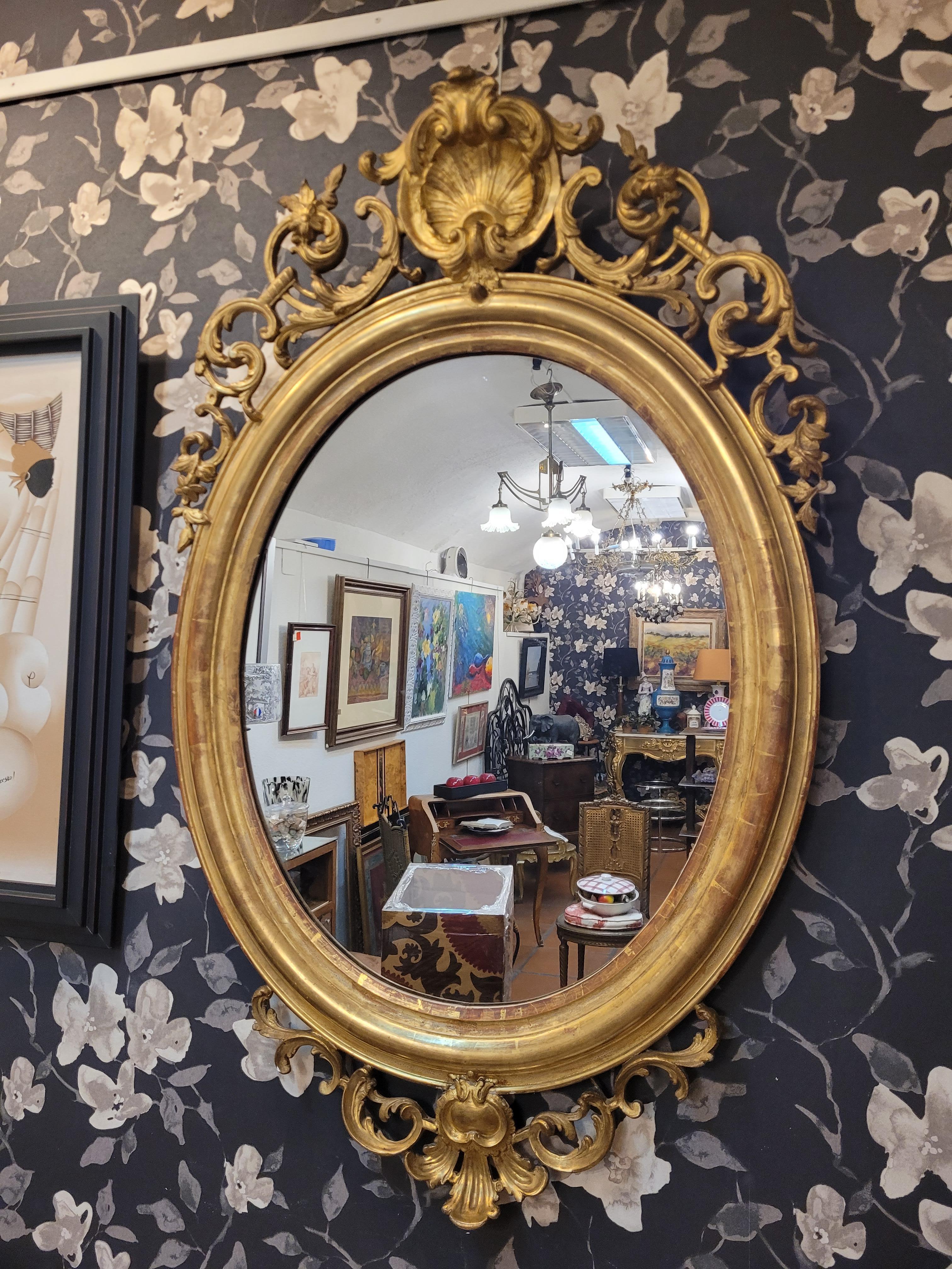 Napoleón III, French Gildwood Mirror, oval , floral carved gildwood 5