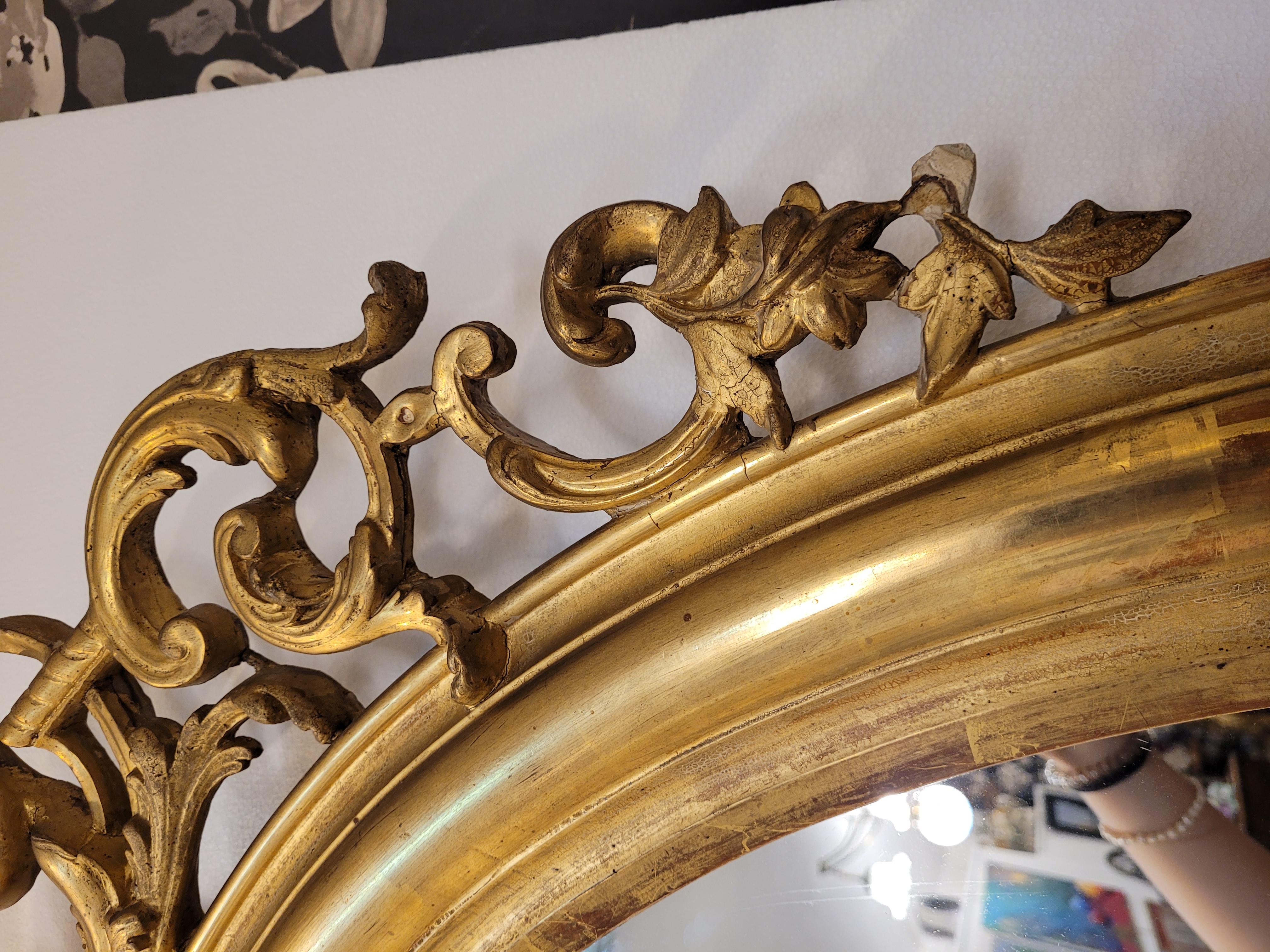 Napoleón III, French Gildwood Mirror, oval , floral carved gildwood 9