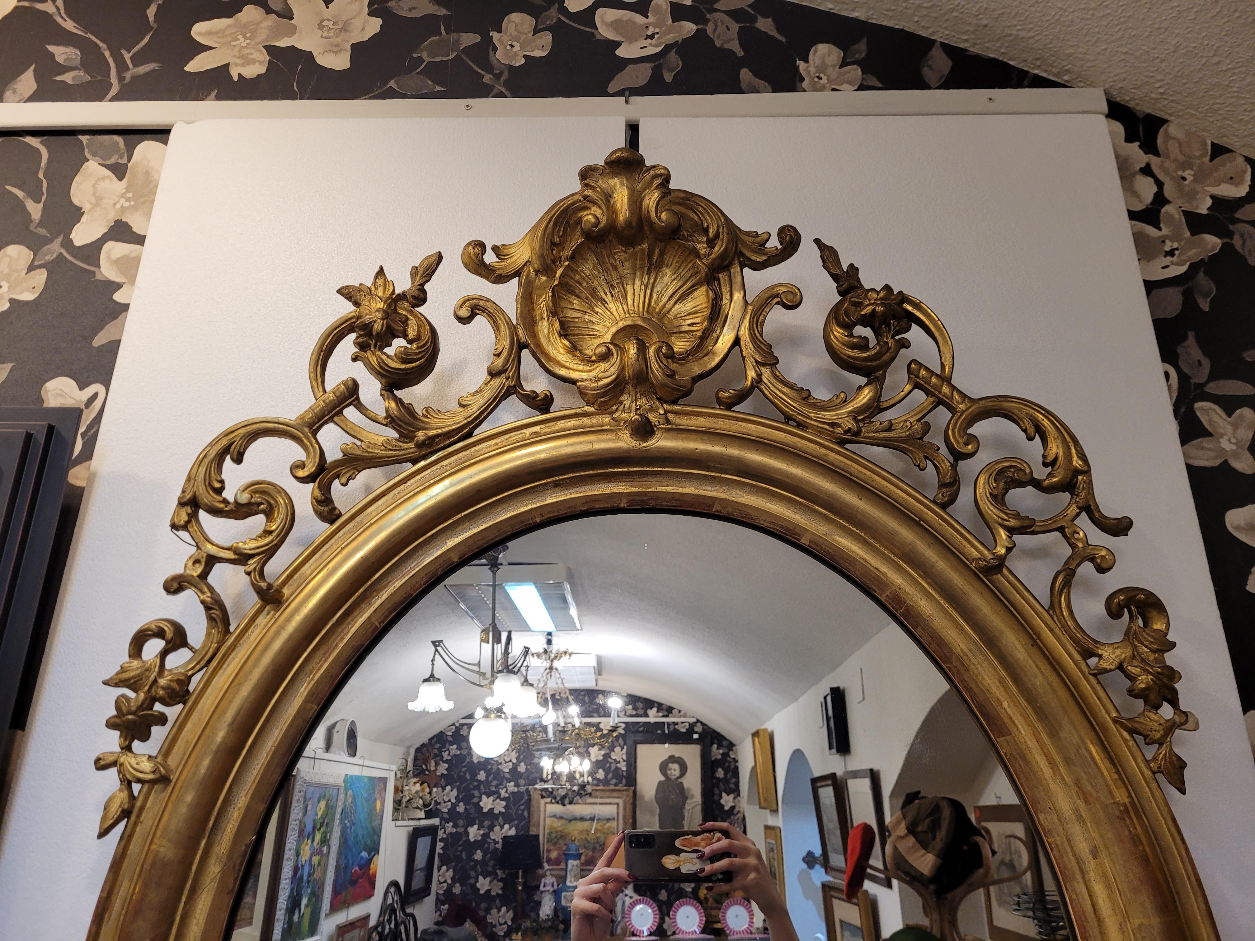 Crystal Napoleón III, French Gildwood Mirror, oval , floral carved gildwood