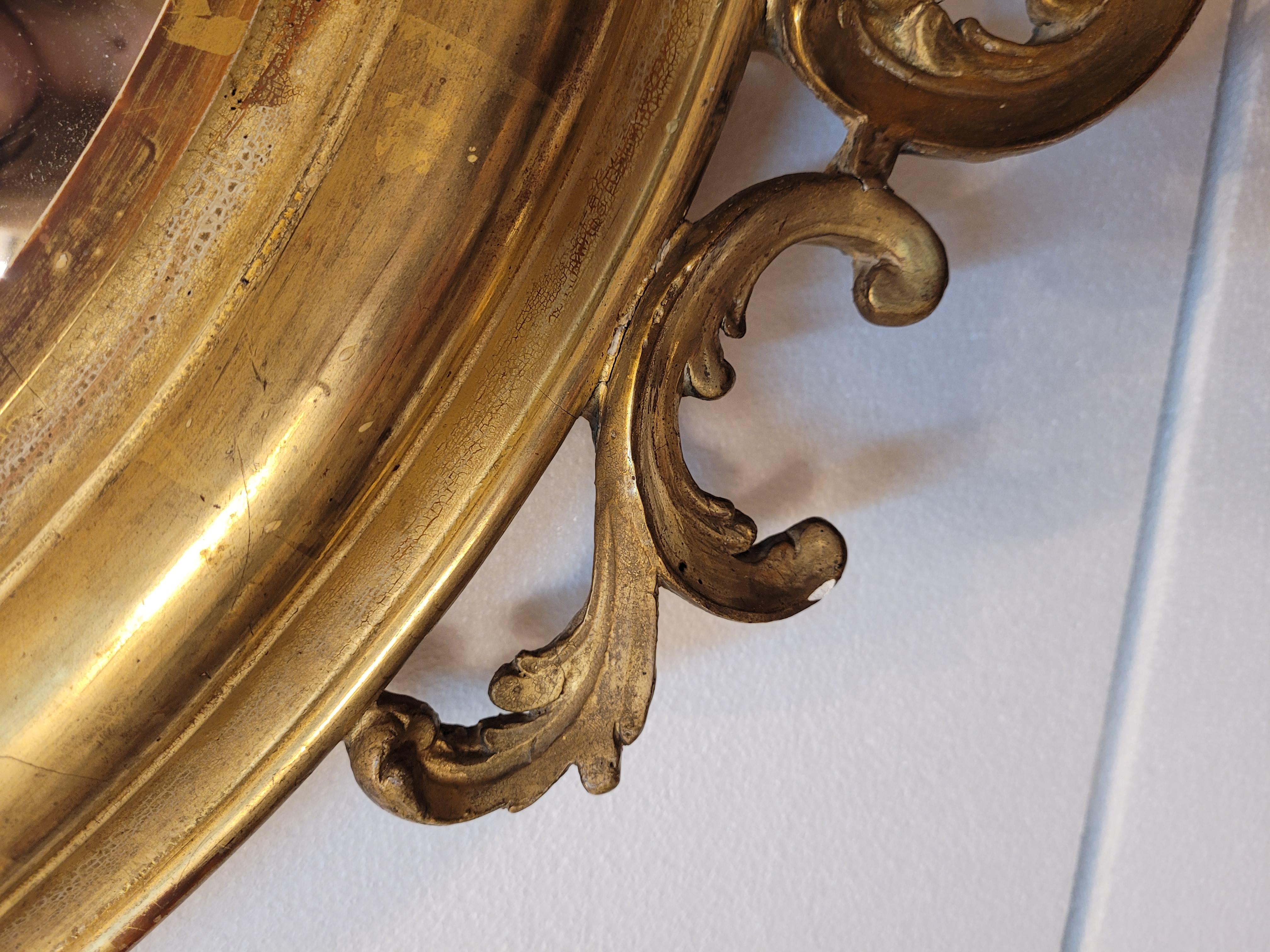 Napoleón III, French Gildwood Mirror, oval , floral carved gildwood 1