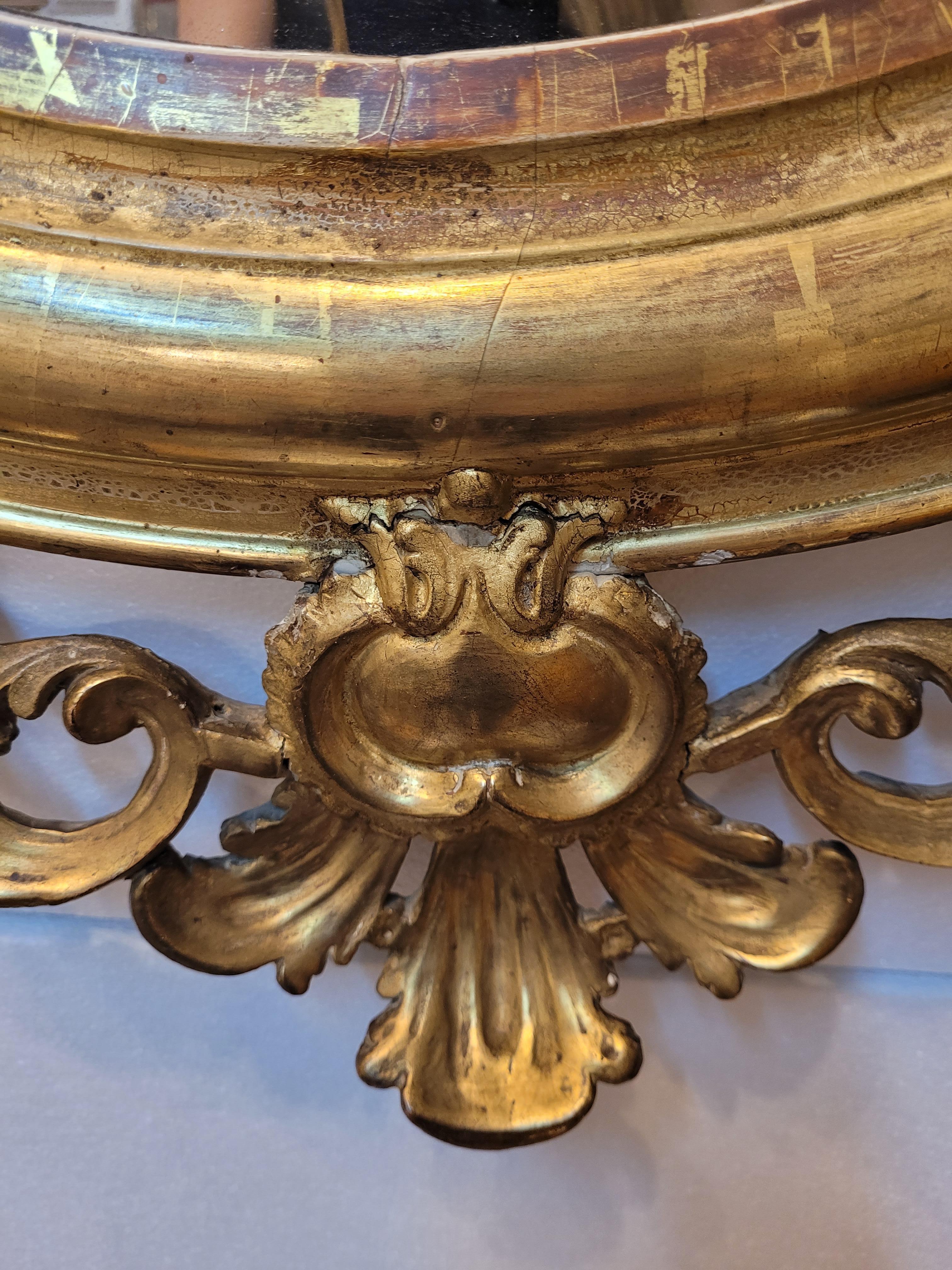 Napoleón III, French Gildwood Mirror, oval , floral carved gildwood 2