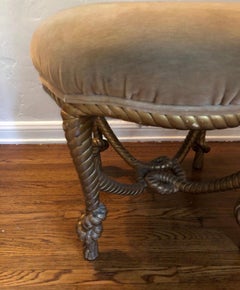 Napoleon III French Giltwood Twisted Rope Ottoman/Stool.  Tan Mohair Upholstery