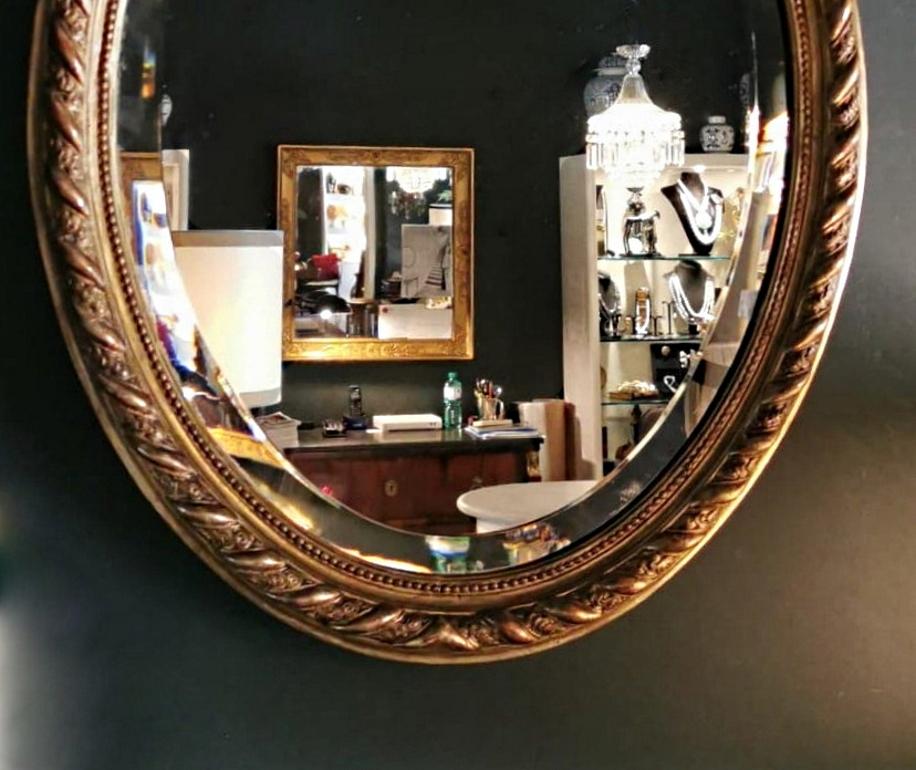 19th Century Napoleon III French Golden Leaf Oval Mirror 